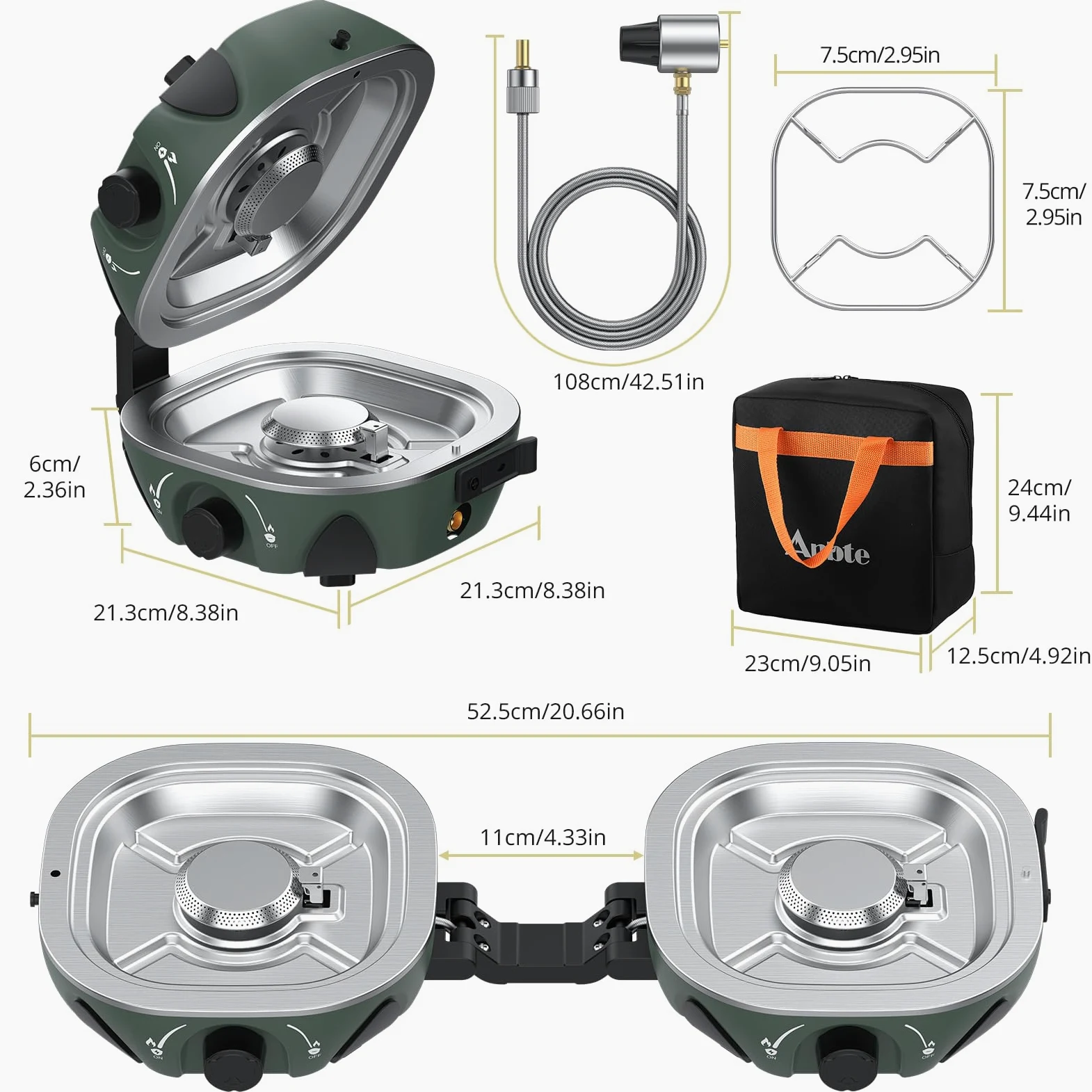 Anbte Hornillo de Camping de 2 Fuegos,2x3 kW, Cocina Portátil de Gas | Quemadores Ajustables, Plegable y Ligero, para Acampadas, Cocina al Aire Libre y Situaciones de Emergencia