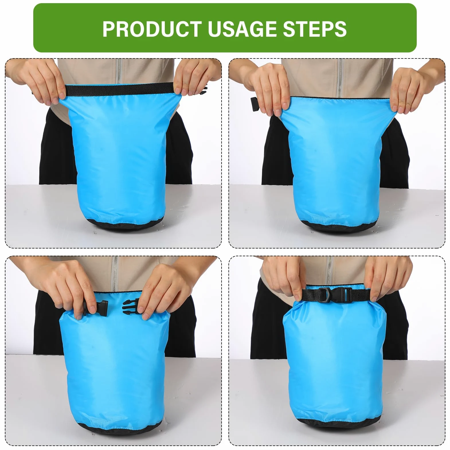 6 bolsas impermeables ligeras para exteriores, 35 L, 20 L, 15 L, 10 L, 5 L, 3 L, bolsa impermeable para barco, kayak, mochilero, senderismo, camping, rafting (color fluorescente)