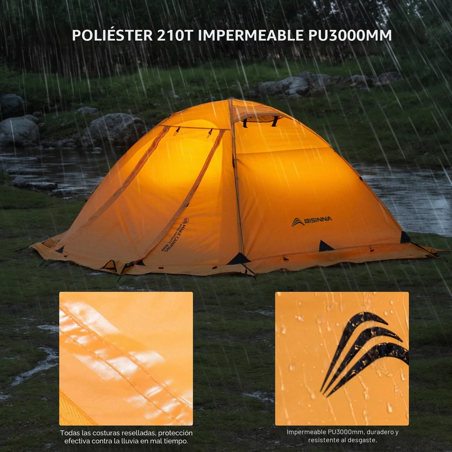 BISINNA Tienda de campaña para 4 Estaciones para mochileros, Tiendas de campaña de Invierno para 2 Personas, Tiendas de campaña Ligeras para Clima frío, Impermeable, Doble Capa, para Todas Las