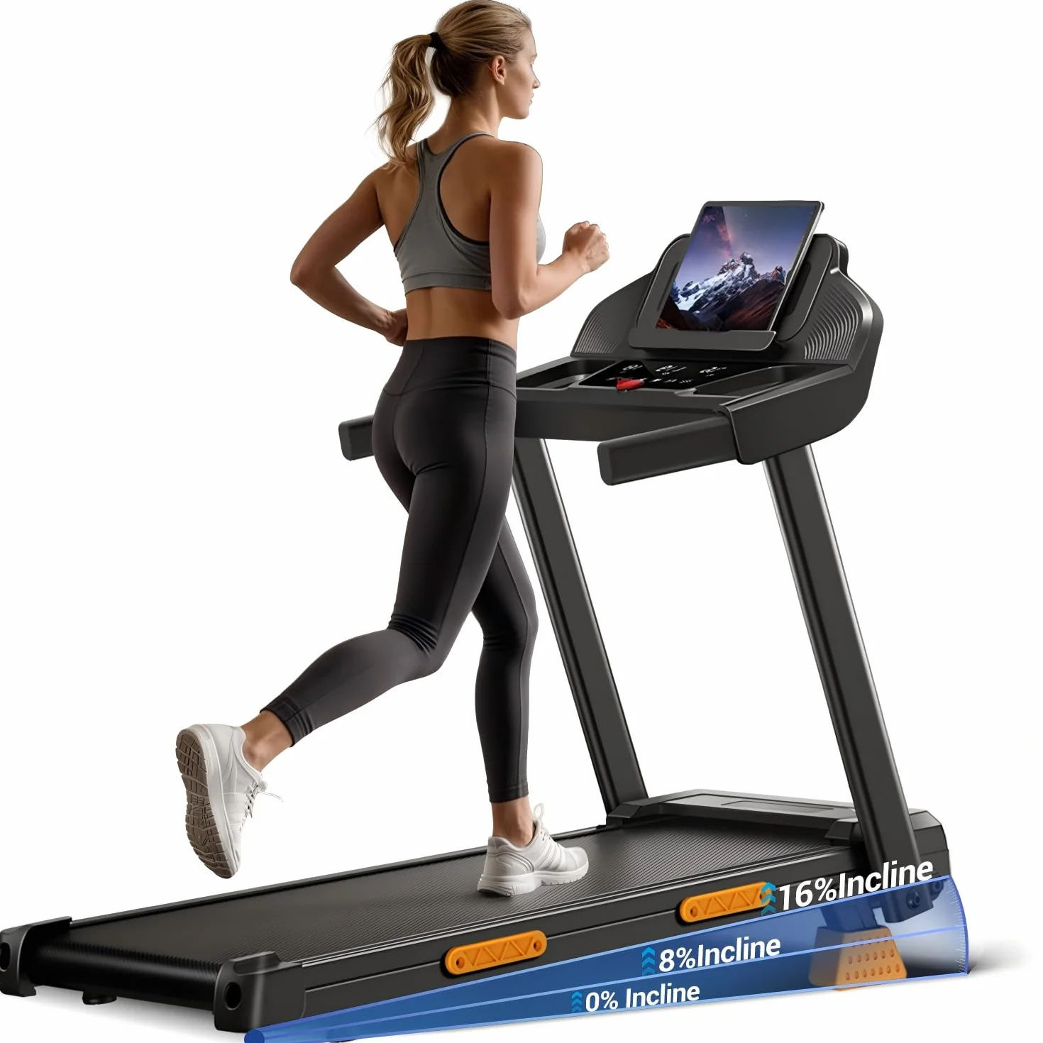 UMAY 15% Cinta de Correr Plegable con Inclinación 12KM/H, Cinta de Andar Plegable 3.0HP, Caminadora Electrica para Casa con LED Táctil, Sistema Amortiguador, Entrenamiento en Silencio, Soporte 136KG