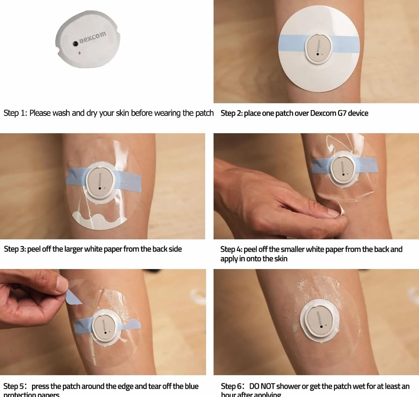 Dexcom G7 Parches Transparentes Adhesivos 10 Días Resistente al Agua