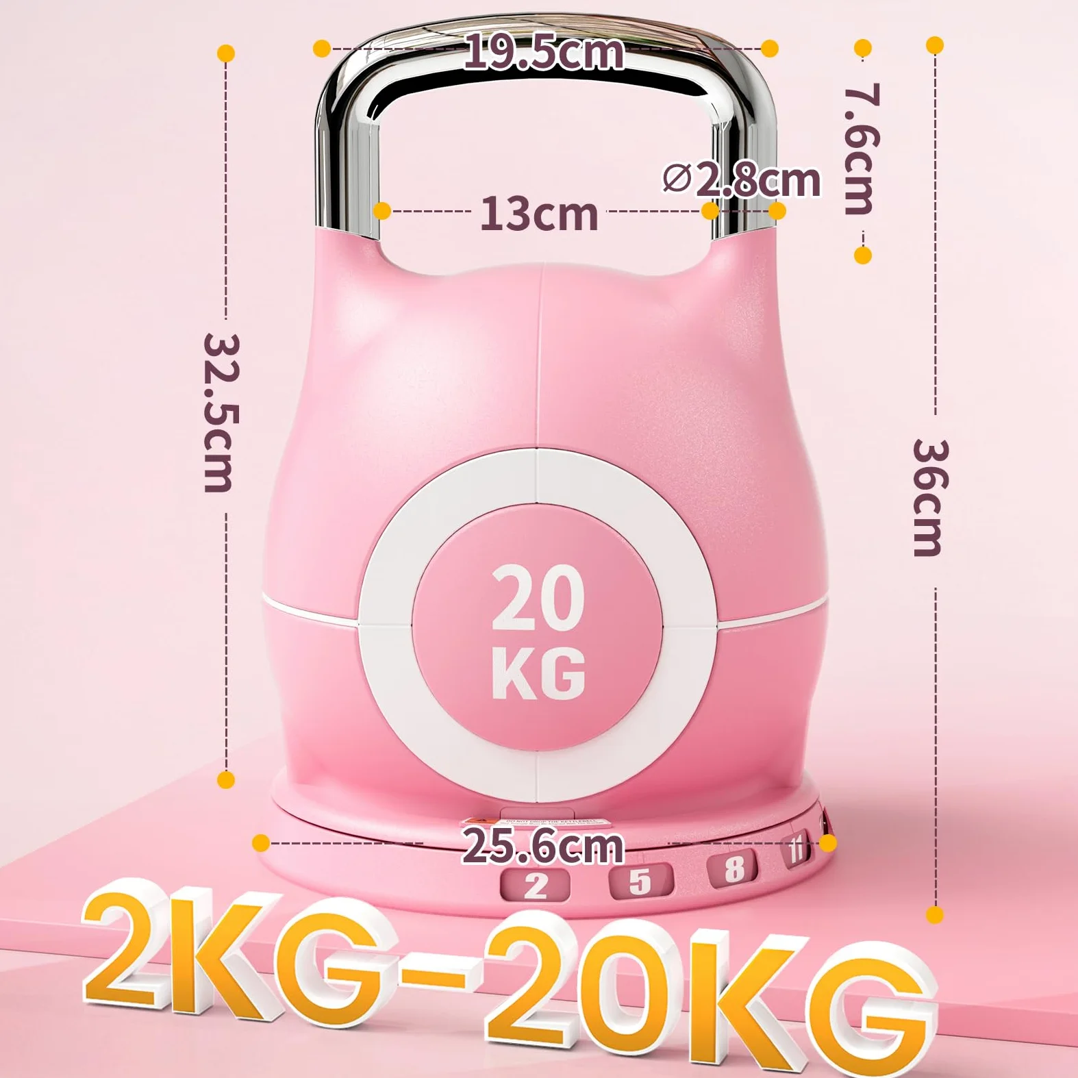 Kettlebell Ajustable 10 kg 20 kg – Pesas Rusas 7 en 1 – Kettlebell con 7 Niveles de Peso, Compacta para Entrenamiento de Fuerza, Hogar y Gimnasio (Rosa, 20kg)