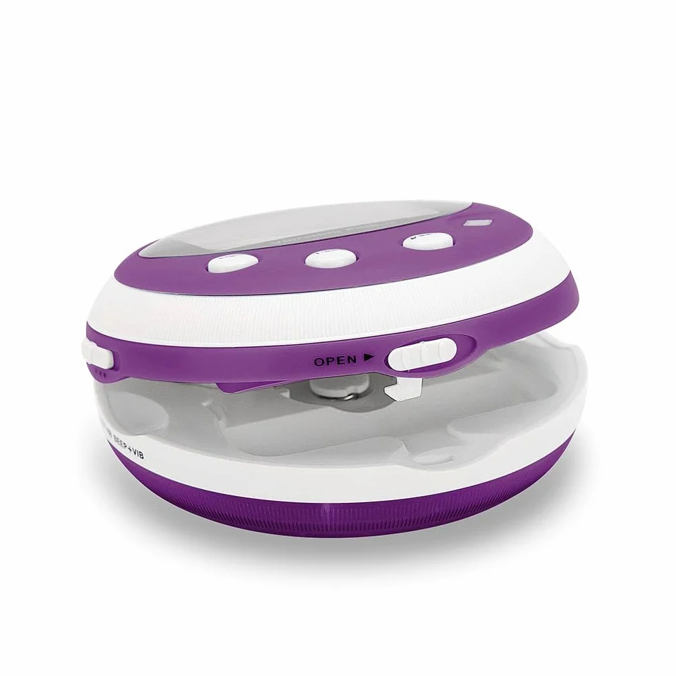 Pastillero con 5 compartimentos y 5 alarmas, color morado