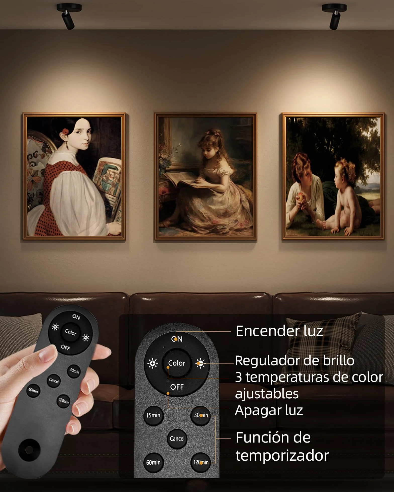 EZVALO Foco LED Inalámbrico 5500 mAh con Mando a Distancia y Temporizador, 3 Temperaturas de Color, Negro (2 Pieza)