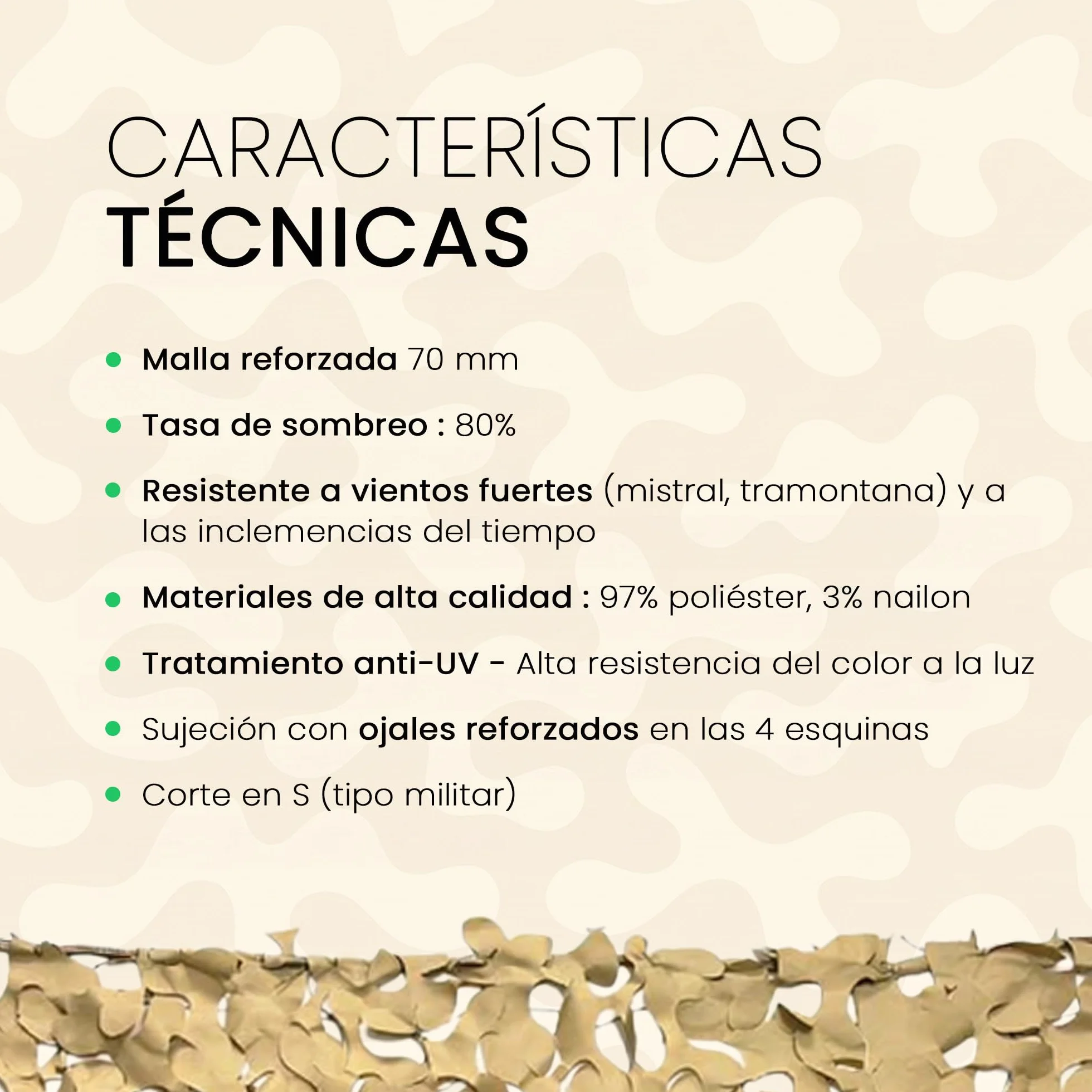 Red de Camuflaje Arena 4x4m – Sombra Exterior Resistente, Protección Solar UV