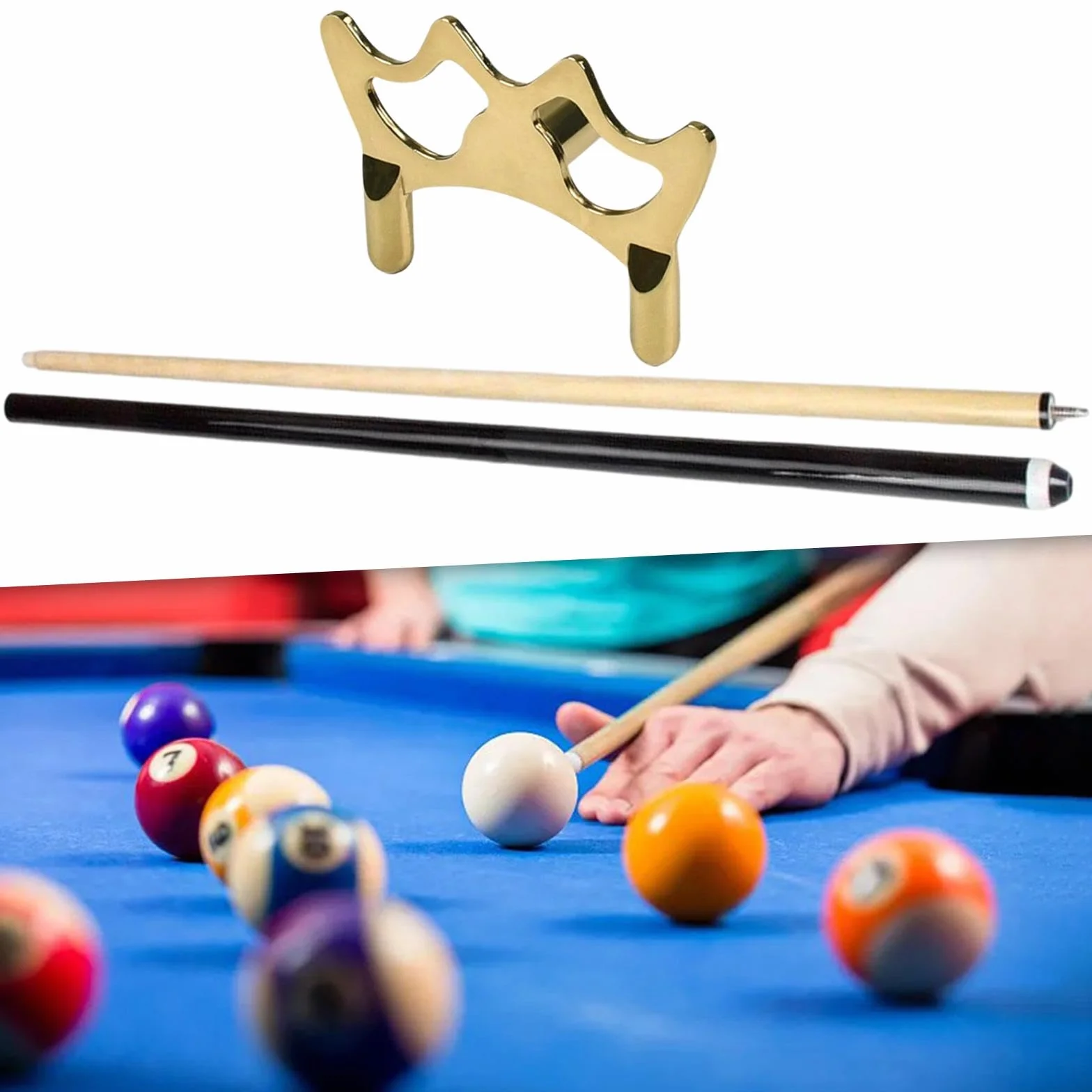 Harilla Juego de Palos de Puente para Piscina, Taco de Billar y Cabezal de Puente de Madera