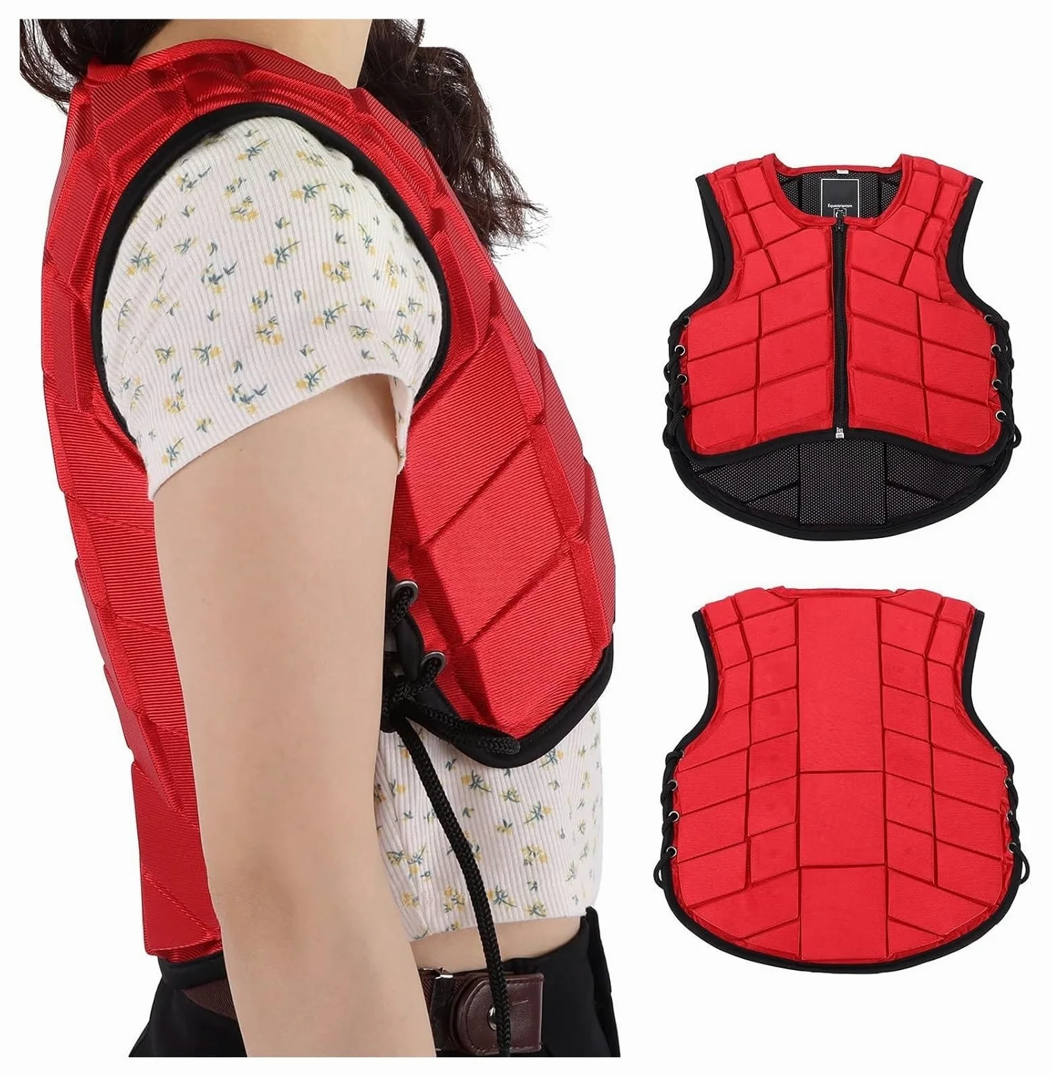 Ecuestres chaqueta protectora chaleco， Chaleco ecuestre, chaleco de seguridad for montar a caballo, equipo de protección acolchado de espuma de nailon, chaleco rojo for niños(CS)