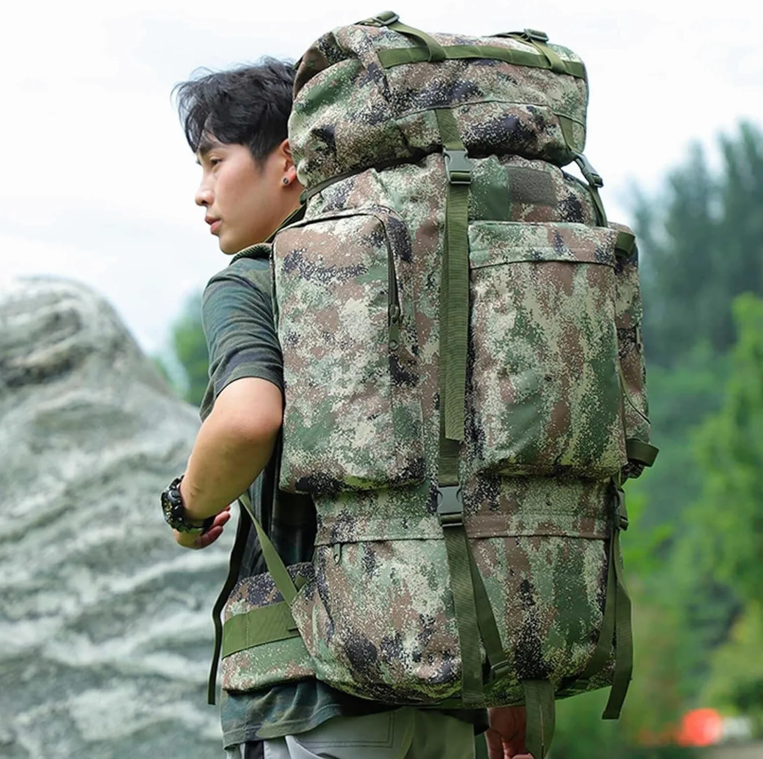 Mochila de senderismo, 110L Gran Capacidad Senderismo Montañismo Viajes De Exploración Equipaje Impermeable Viaje Camping Senderismo Montañismo Mochila(B)