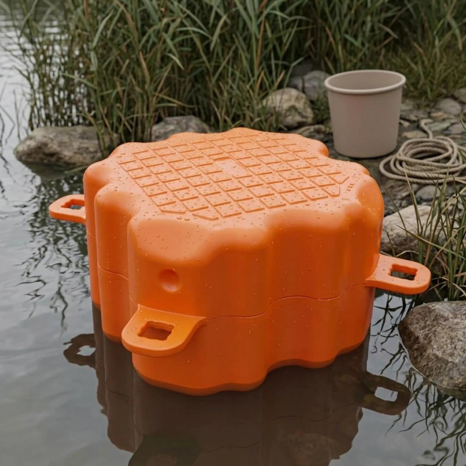 Módulo Flotante Bloque de HDPE con Superficie Rugosa y Conectores con Orificios Adecuado para Diques Puentes Modulares de Pesca