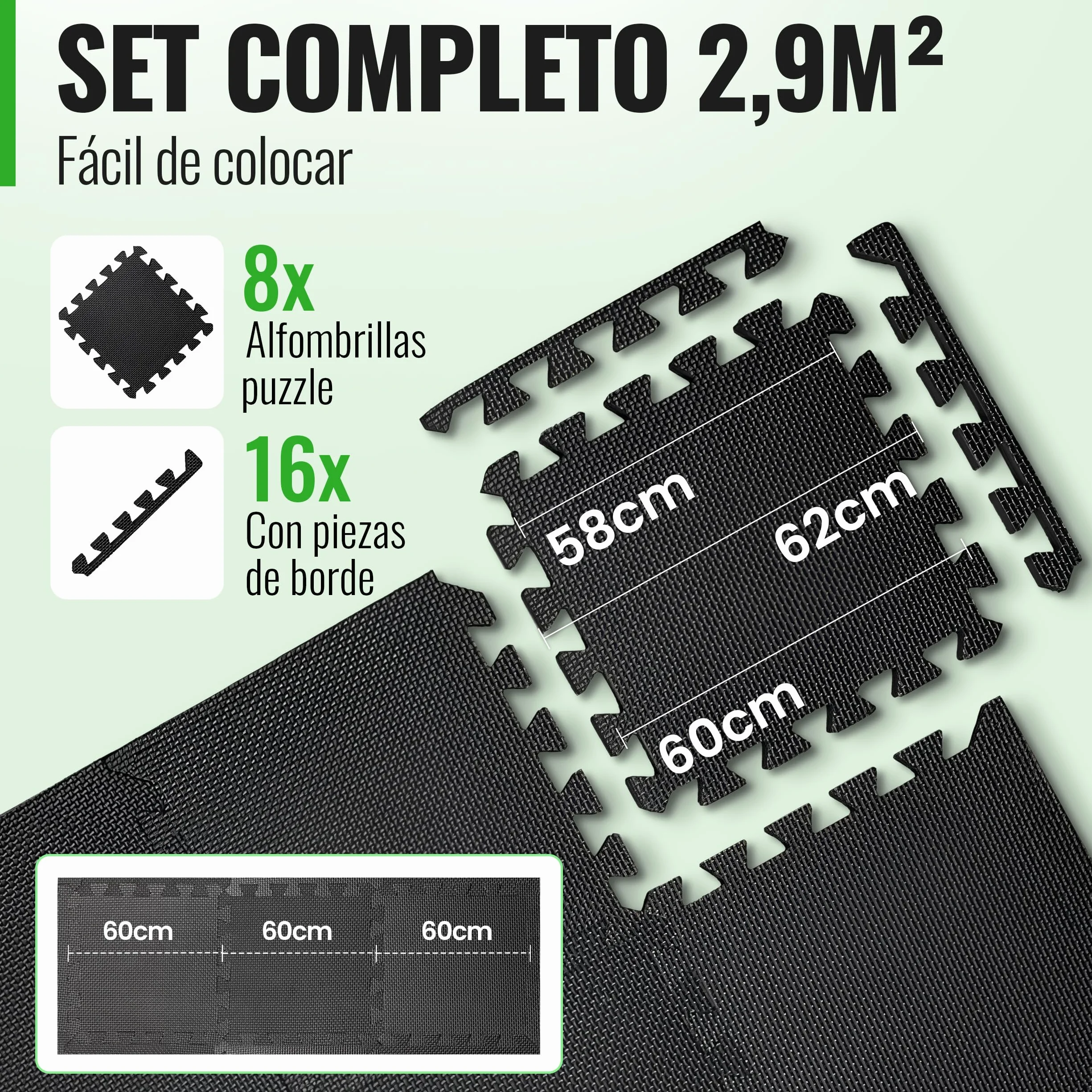 AthleticPro Esterilla protectora para el suelo Fitness [60 x 60 cm] – 18 alfombrillas extra gruesas [20% más protección] – Esterillas protectoras antideslizantes para gimnasio y dispositivo de fitness