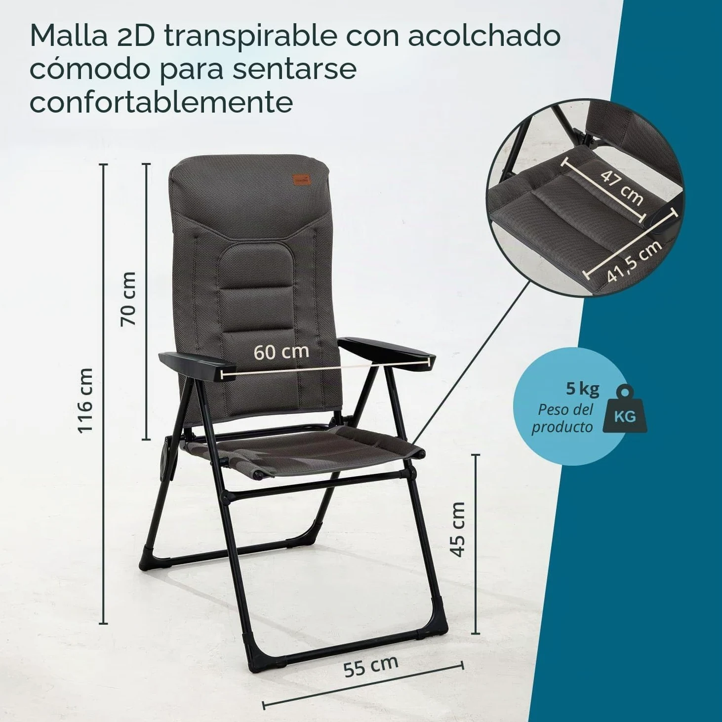 skandika Silla con Respaldo Alto Kvist | Silla de Camping Plegable, Individual/Juego de 2, Silla de Aluminio y Acero, Respaldo Ajustable en 4 Posiciones, Capacidad de Carga de 150 kg (Individual)