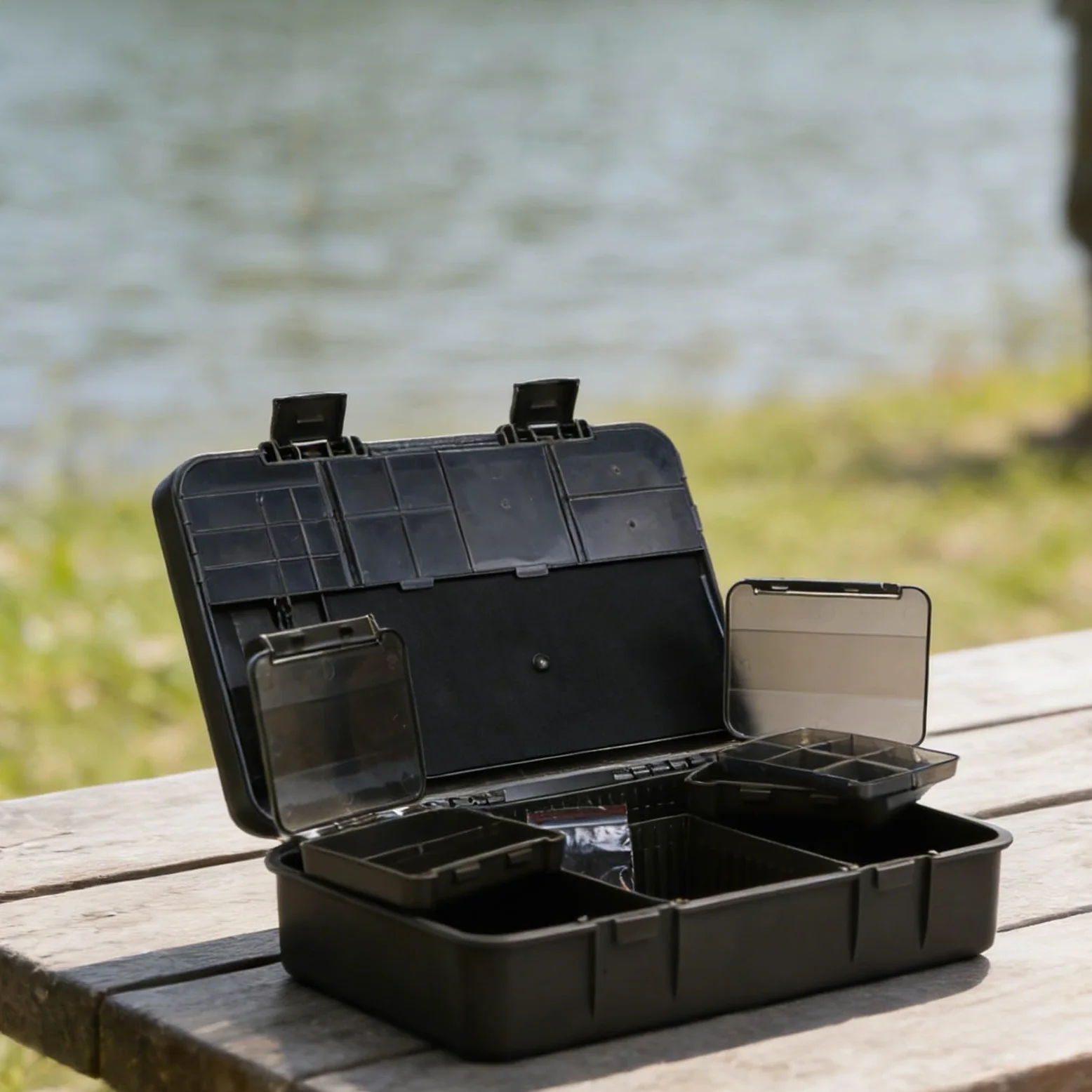 Caja de aparejos de pesca, contenedor de almacenamiento impermeable con divisores ajustables para pesca gruesa de 28,5 cm