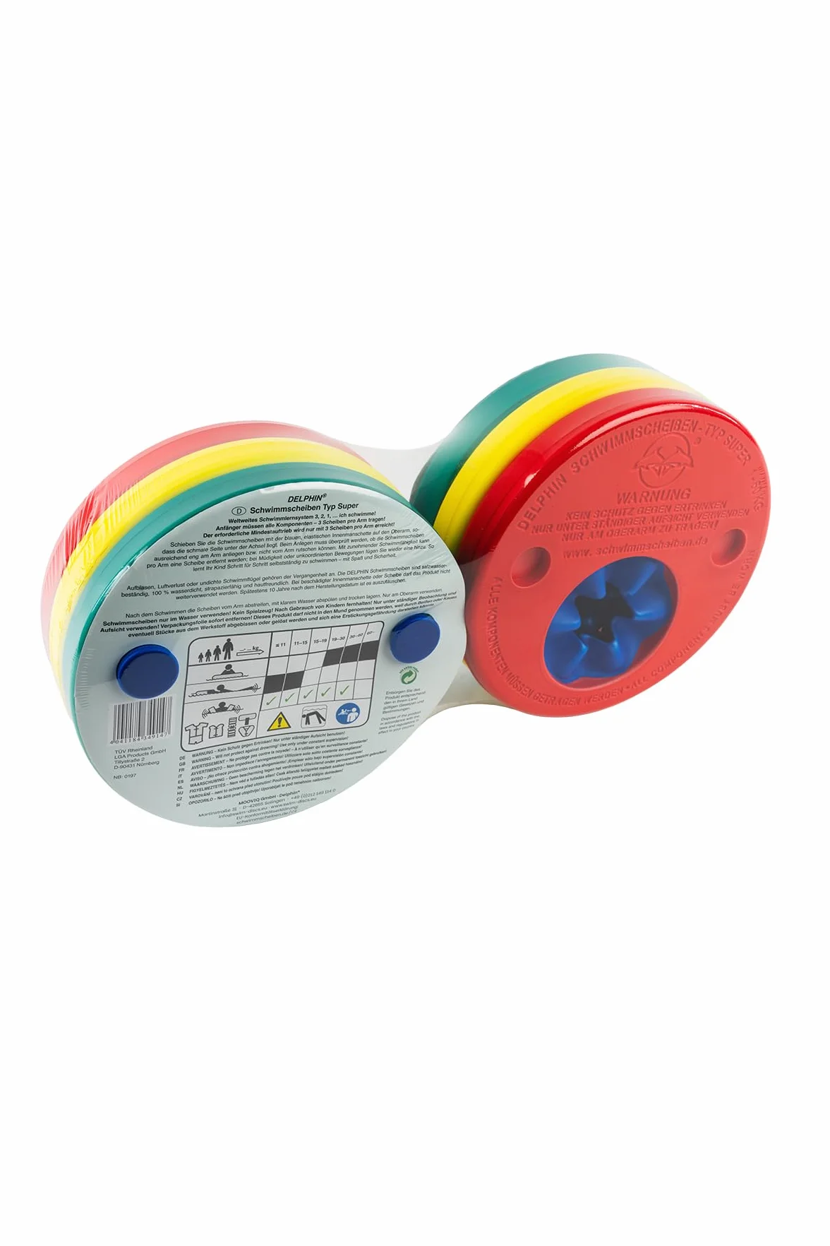 Delphin Discos de natación rojo-amarillo-verde hasta 60 kg
