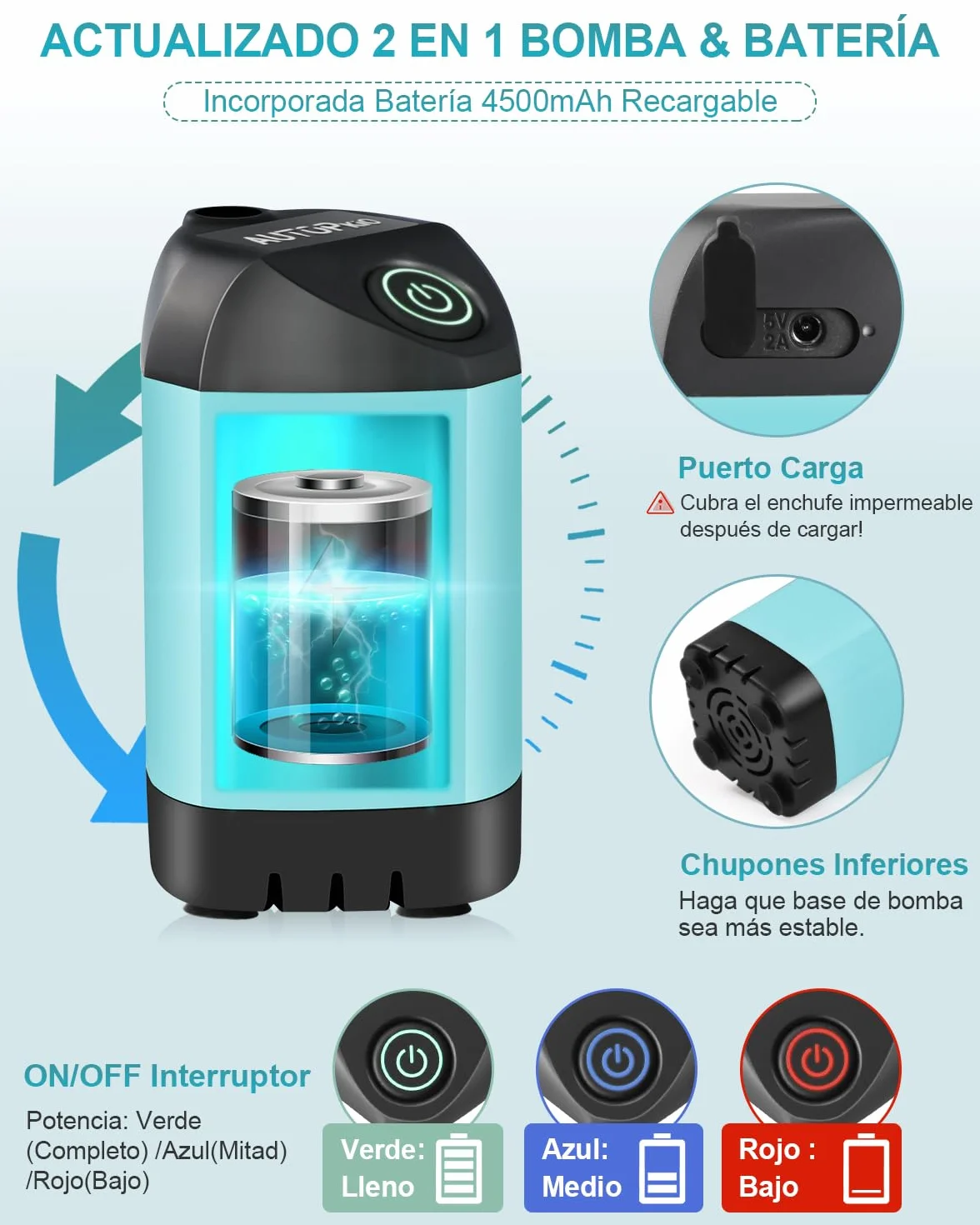 AUTOPkio Ducha Portatil Camping, Duchas Acampada Mejorada con Bomba IPX7 Impermeable & Batería 4500mAh Recargable para Senderismo, Lavado Autos, Baño Mascotas