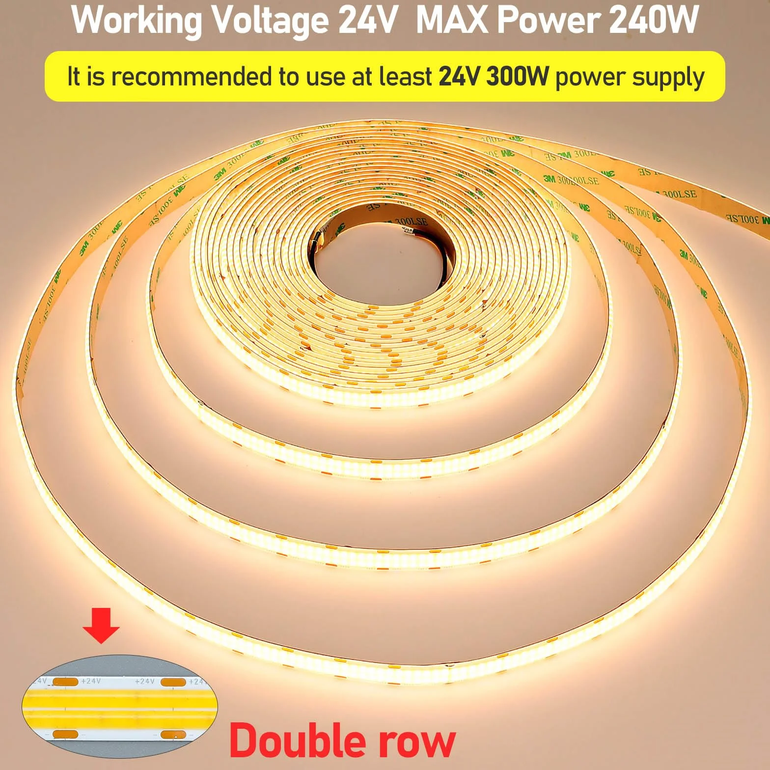GOMING Tira LED COB 24V 10M Blanco Natural 4000K IP65 Impermeable CRI 93+ 20000lm 600LED/M