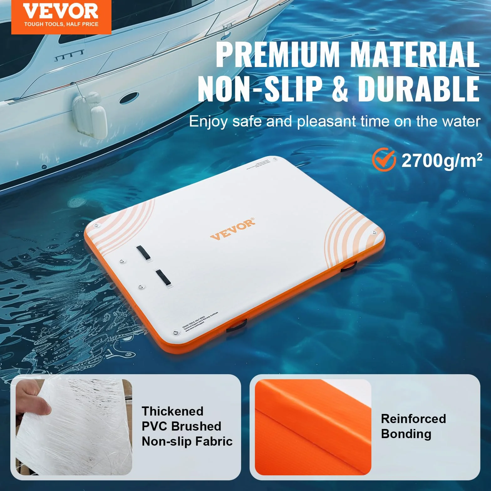 VEVOR Muelle Flotante Inflable, Plataforma de Muelle Inflable, tapete Flotante de Agua Antideslizante con Escalera Desmontable y Bolsa de Transporte portátil, Plataforma Flotante para Isla para