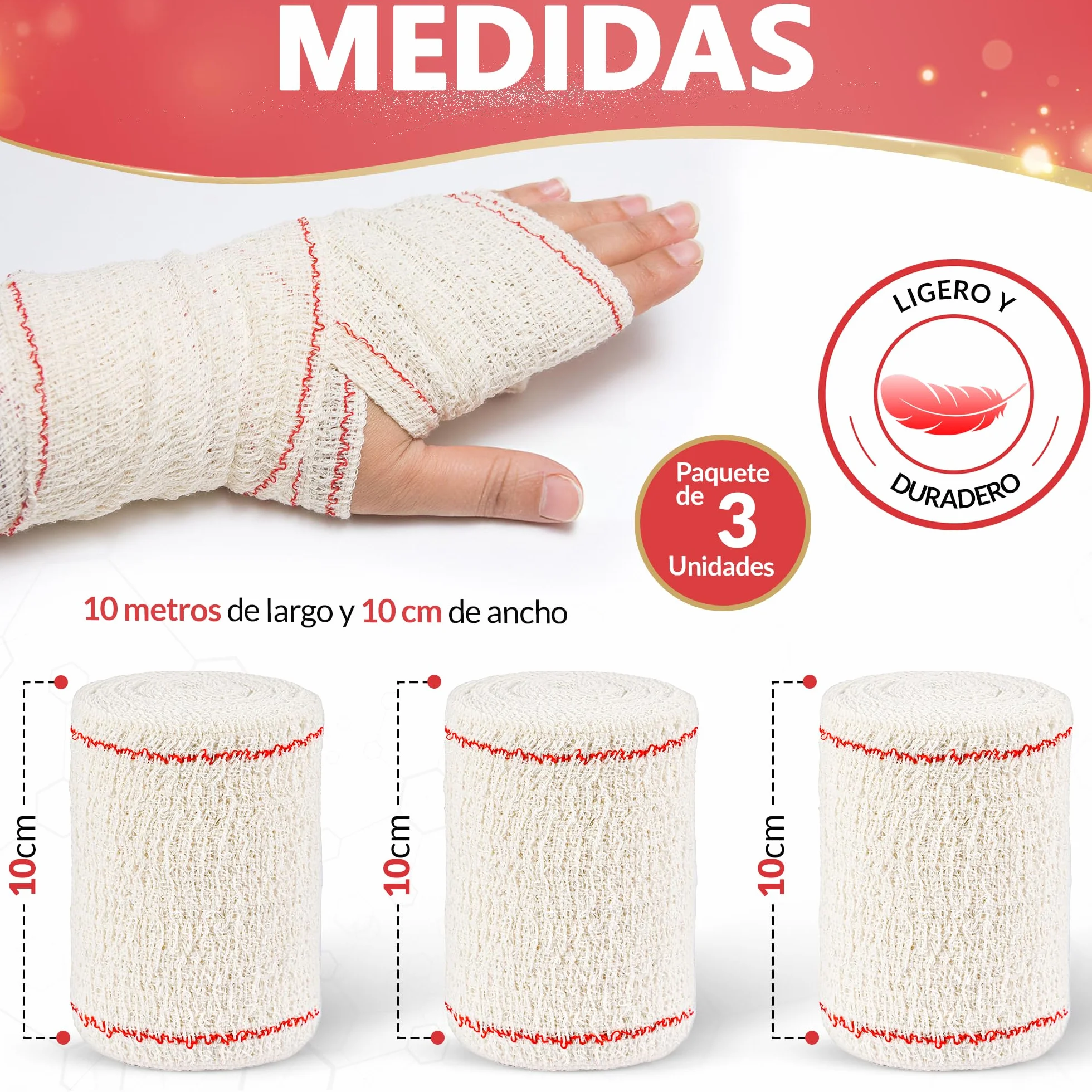 Vendas Elasticas Crepe Sin Latex 10x10cm 3 Unidades