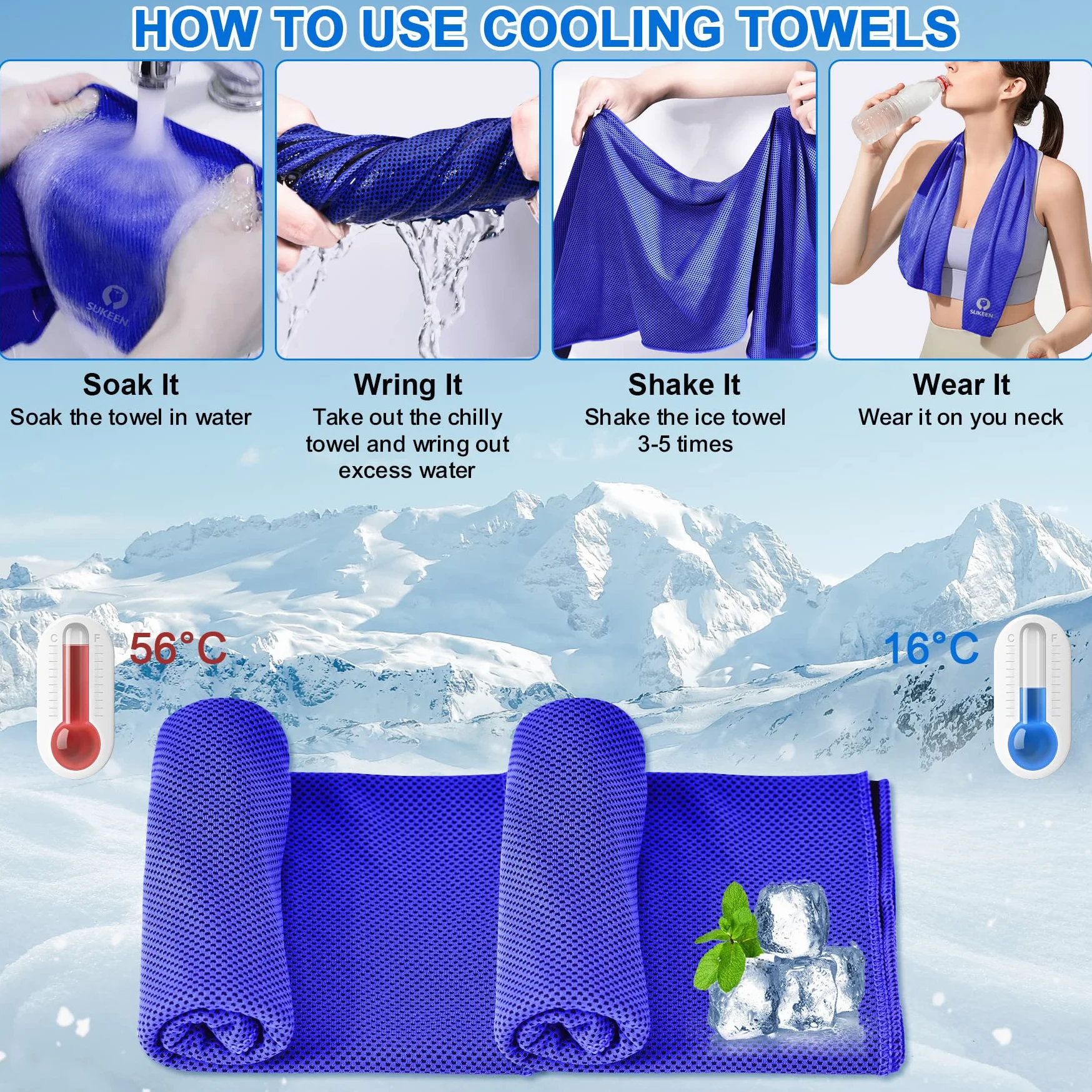 Sukeen Toallas de refrigeración para Cuello y Cara, Paquete de 30 Toallas de refrigeración Deportivas de Secado rápido, Toalla de Sudor Suave y Transpirable para Entrenamiento