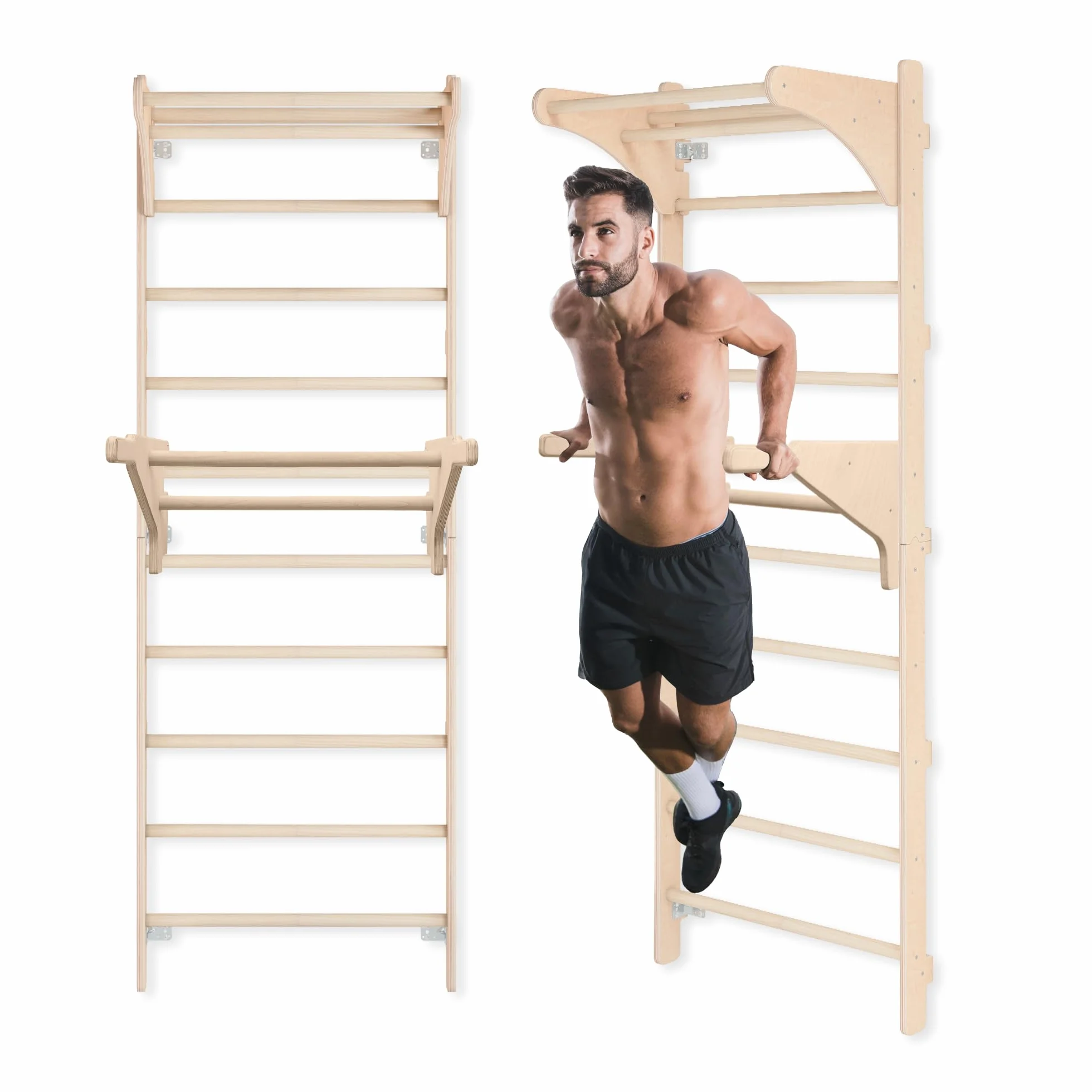 MAMOI Pared de Escalada de Madera con Barra de dominadas 230 cm, Dispositivo de Fitness Multifuncional