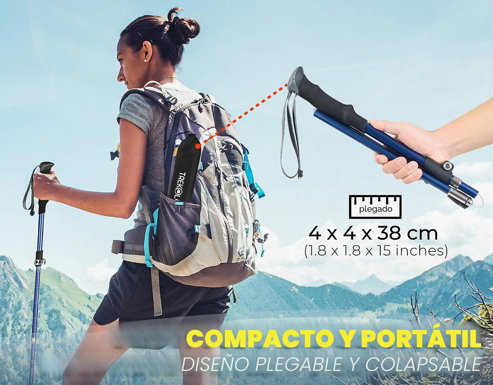 TREKOLOGY TREKZ SE Set de 2 Bastones Trekking Plegables - Nórdico Bastones Senderismo para Hombre, Mujeres y Personas Mayores - Bastones para caminar montaña Porras Seguridad con Empuñadura Espuma EVA