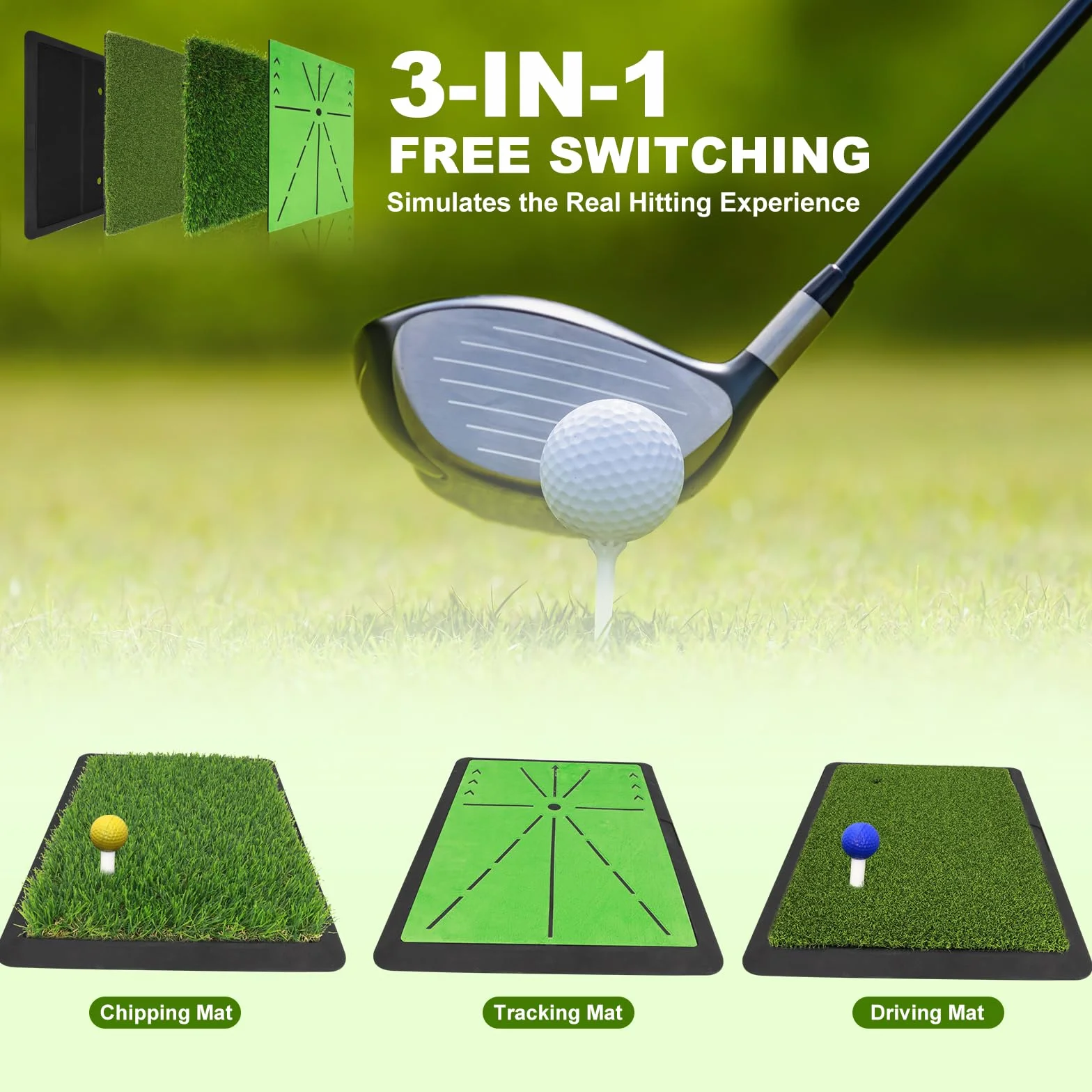 Alfombrilla de Golf 3 en 1, Entrenador de Swing con Feedback Instantáneo, Base Antideslizante
