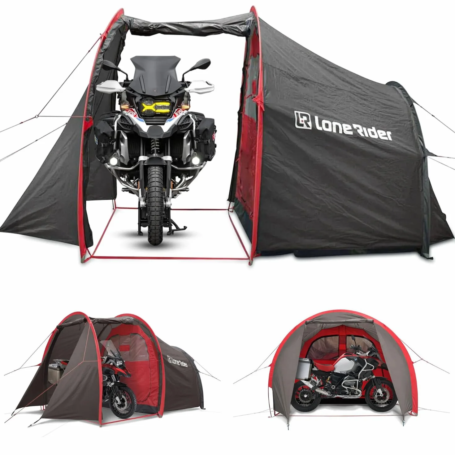 MotoTent - Tienda de campaña para motocicleta, refugio de túnel para 2 personas con garaje para bicicletas, cúpula ultraligera de fácil instalación para turismo y senderismo, incluye bolsa de
