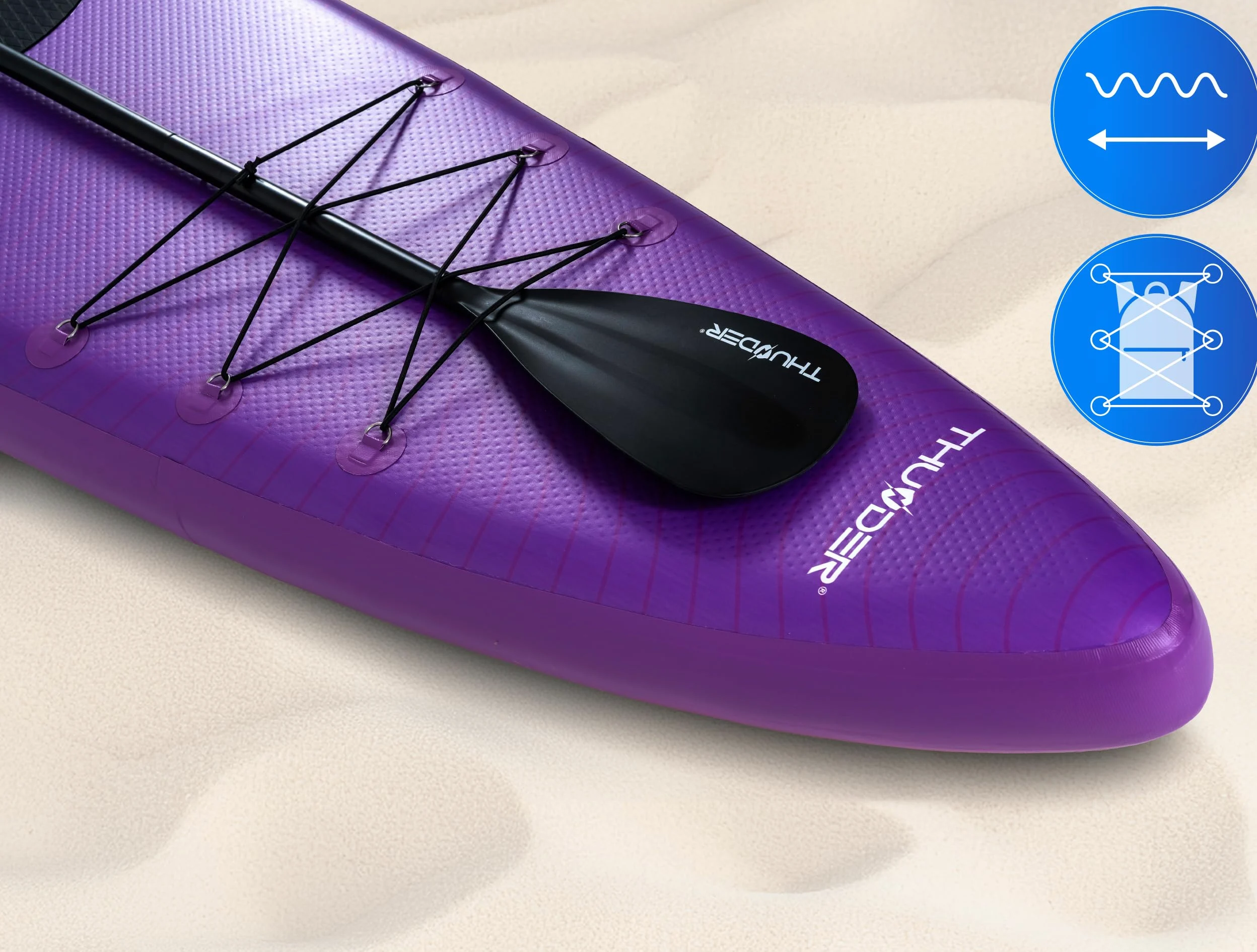 THUNDER Tabla de Sup Inflable 365 cm con Asiento de Kayak – Set de Stand Up Paddle con Bomba, Remo y Mochila – Touring Sup para Adultos y Principiantes hasta 150 kg