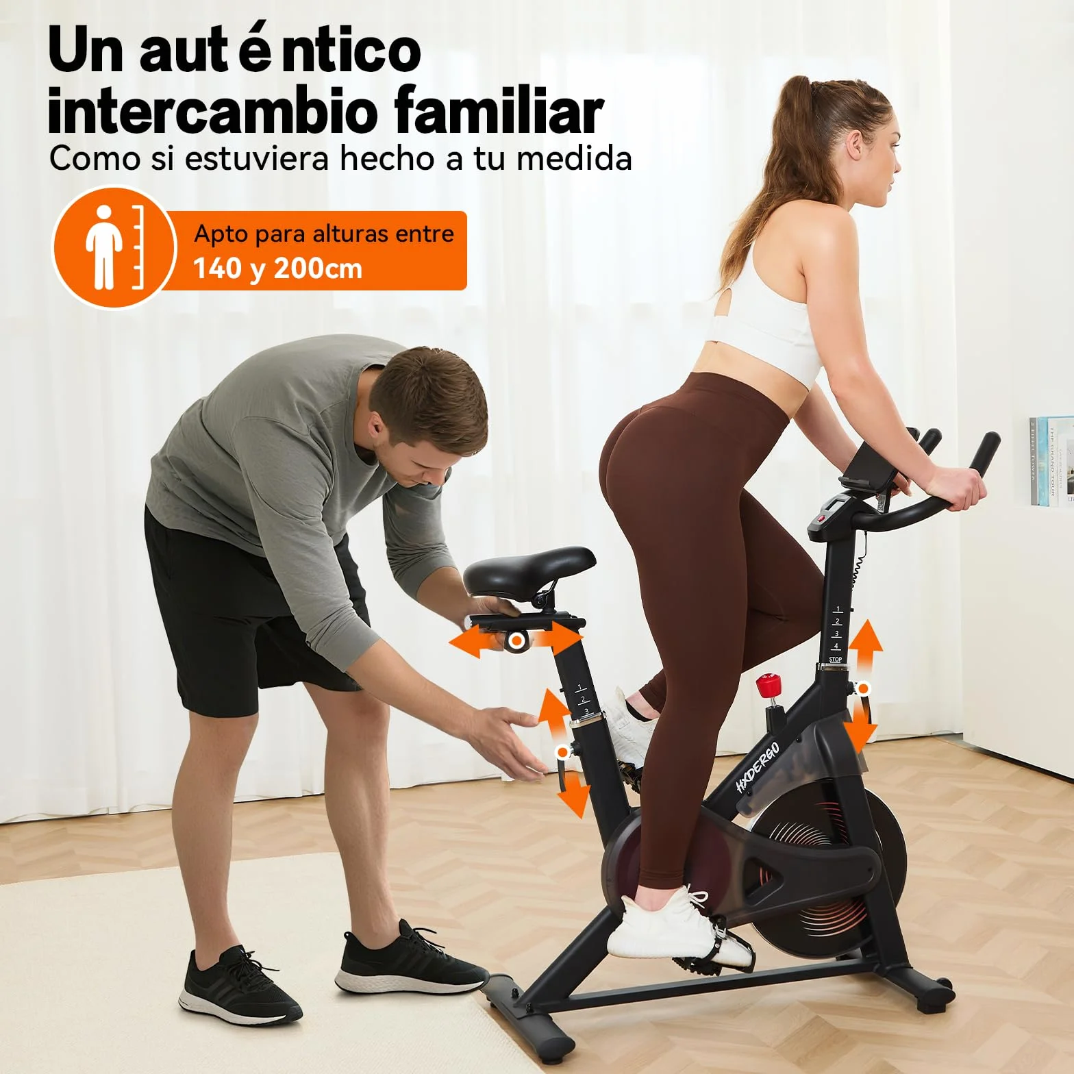 HXD-ERGO Bicicleta Estática en Casa con Resistencia Ajustable, Bicicleta Estatica Silenciosa con Monitor LCD, Cómodo Cojín de Asiento, App Propia, Capacidad de 160 kg, Entrenamiento Aeróbico