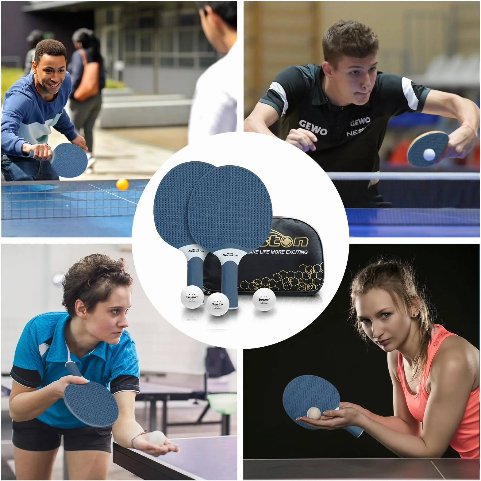 Senston Palas Ping Pong- Equipamiento Esencial para Amantes del Deporte, Raquetas Ping Pong con 3 Pelotas