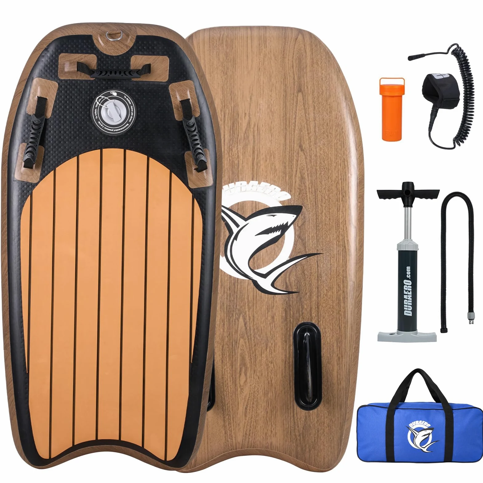 DURAERO Tabla de boogia inflable de 105 x 53 x 10 cm, tabla de surf para niños y adultos, tabla de surf con 2 asideros, bomba de aire, bolsa de transporte, kit de reparación e instrucciones (idioma
