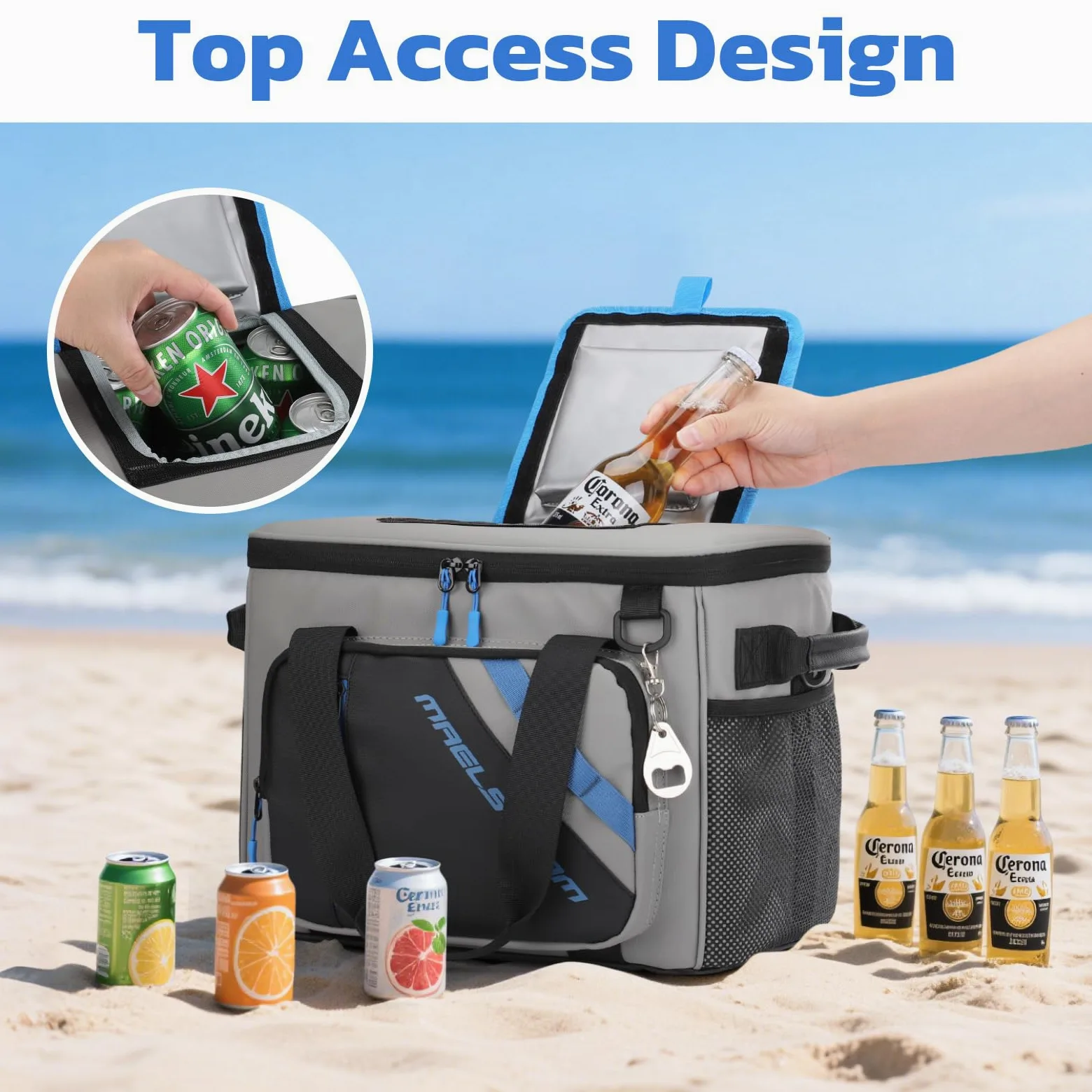 Maelstrom Bolsa enfriadora, enfriador de playa para 30 latas, enfriador suave aislado a prueba de fugas con abridor de botellas, hielera, enfriador plegable portátil para viajes, camping, compras