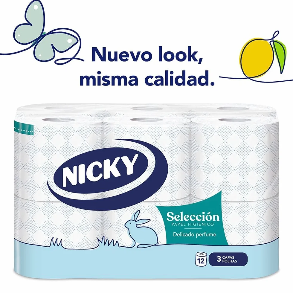 Nicky Papel Higiénico 96 Rollos 3 Capas 150 Hojas Aroma Talco Extrasuave FSC