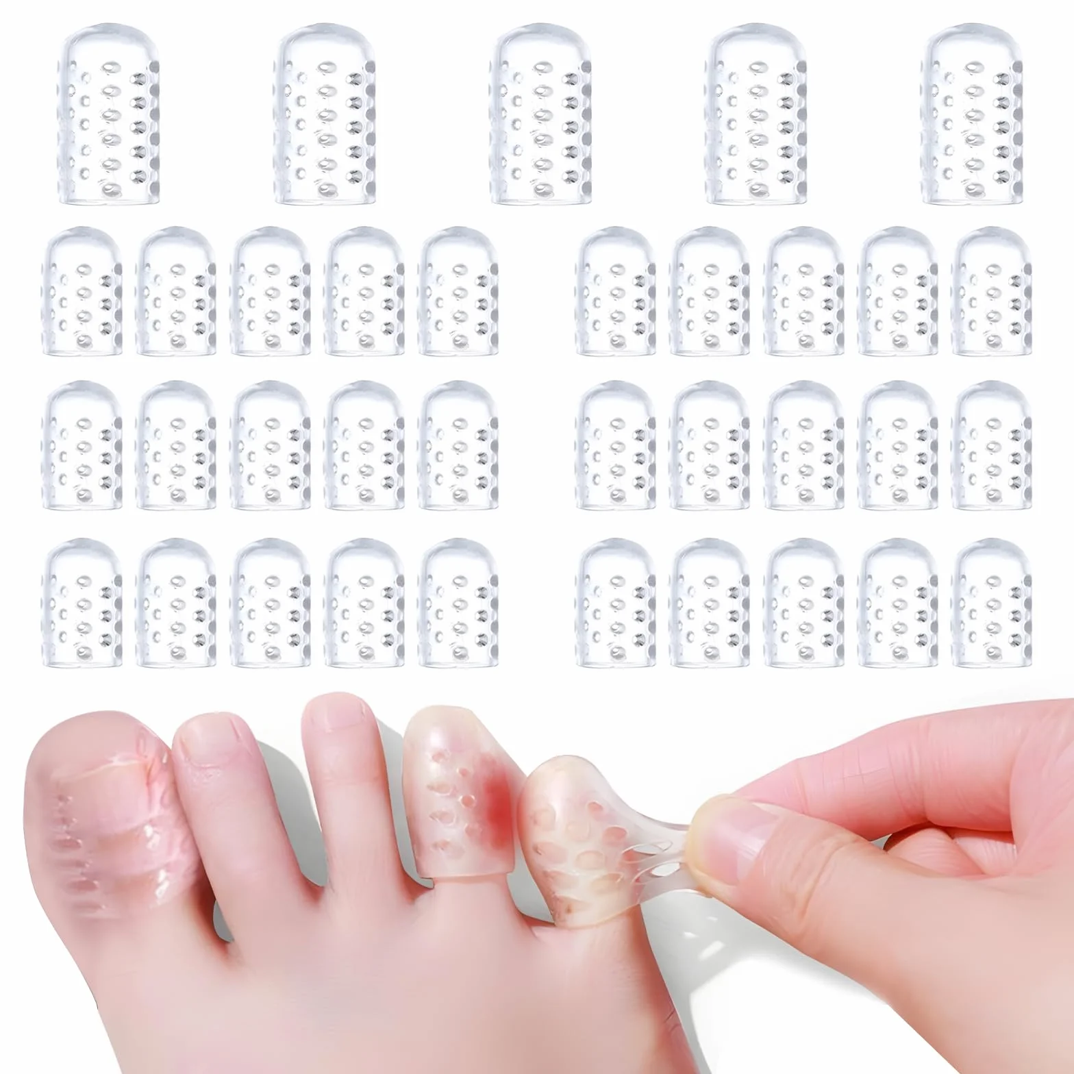 Protector Dedos Pies Silicona Transpirable 35 Piezas, Punteras para Callos, Ampollas, Alivio Dolor Fricción