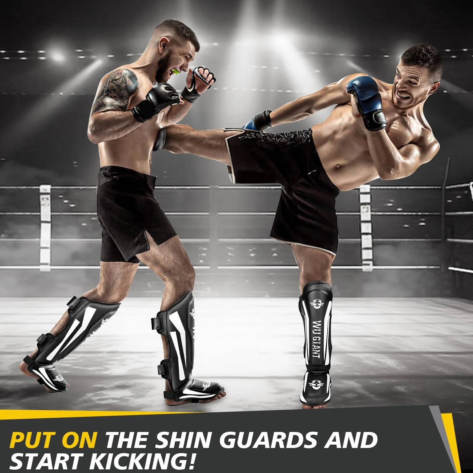 Espinilleras de Kickboxing Muay Thai, Protectores de Piernas Ajustables con Protección para el Empeine para MMA
