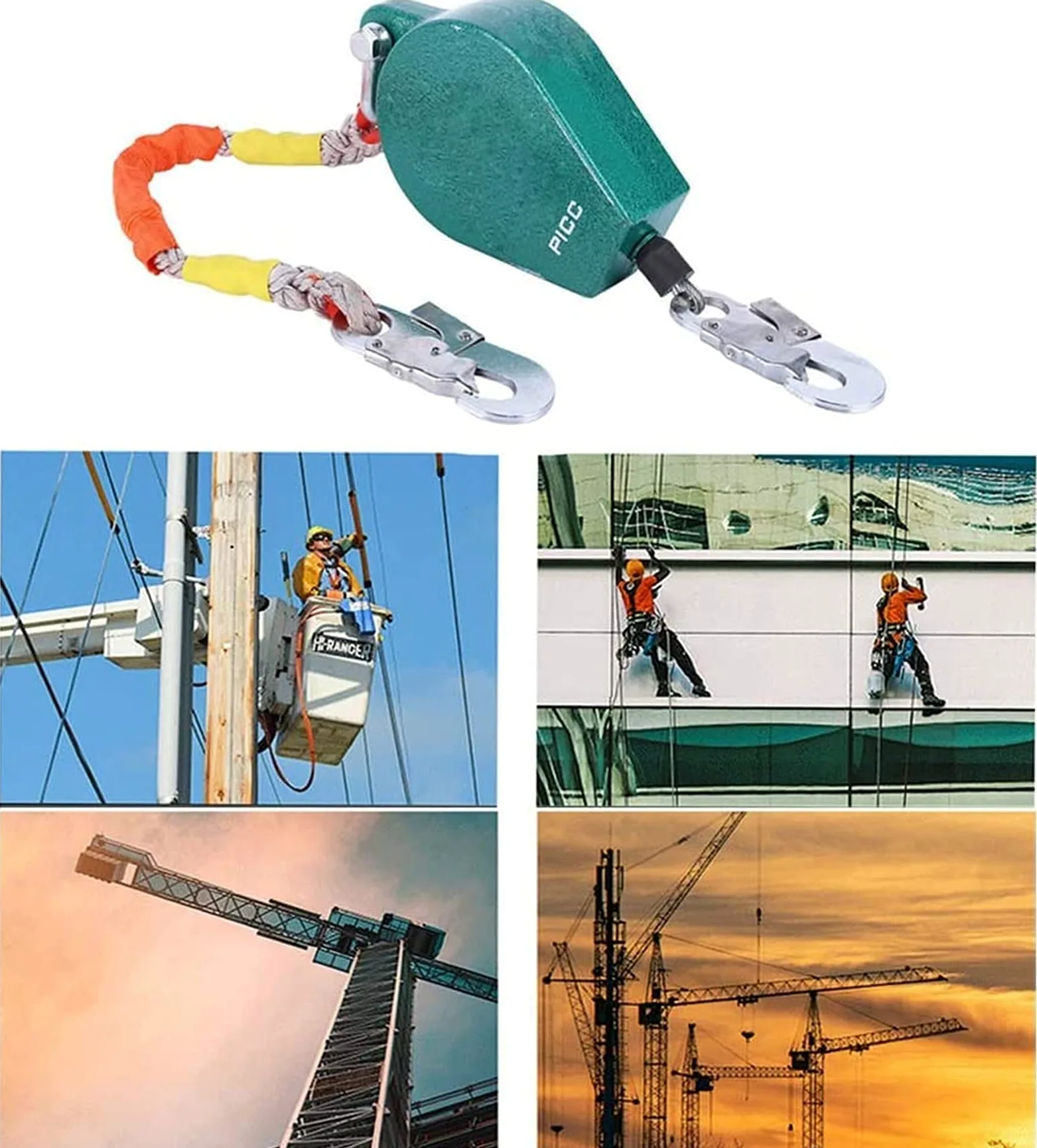 Línea de vida autorretráctil con cable SSSS, cuerda de seguridad para protección contra caídas, limitador de caídas personal con gancho de acero, estructura de doble bloqueo, protege contra riesgos d