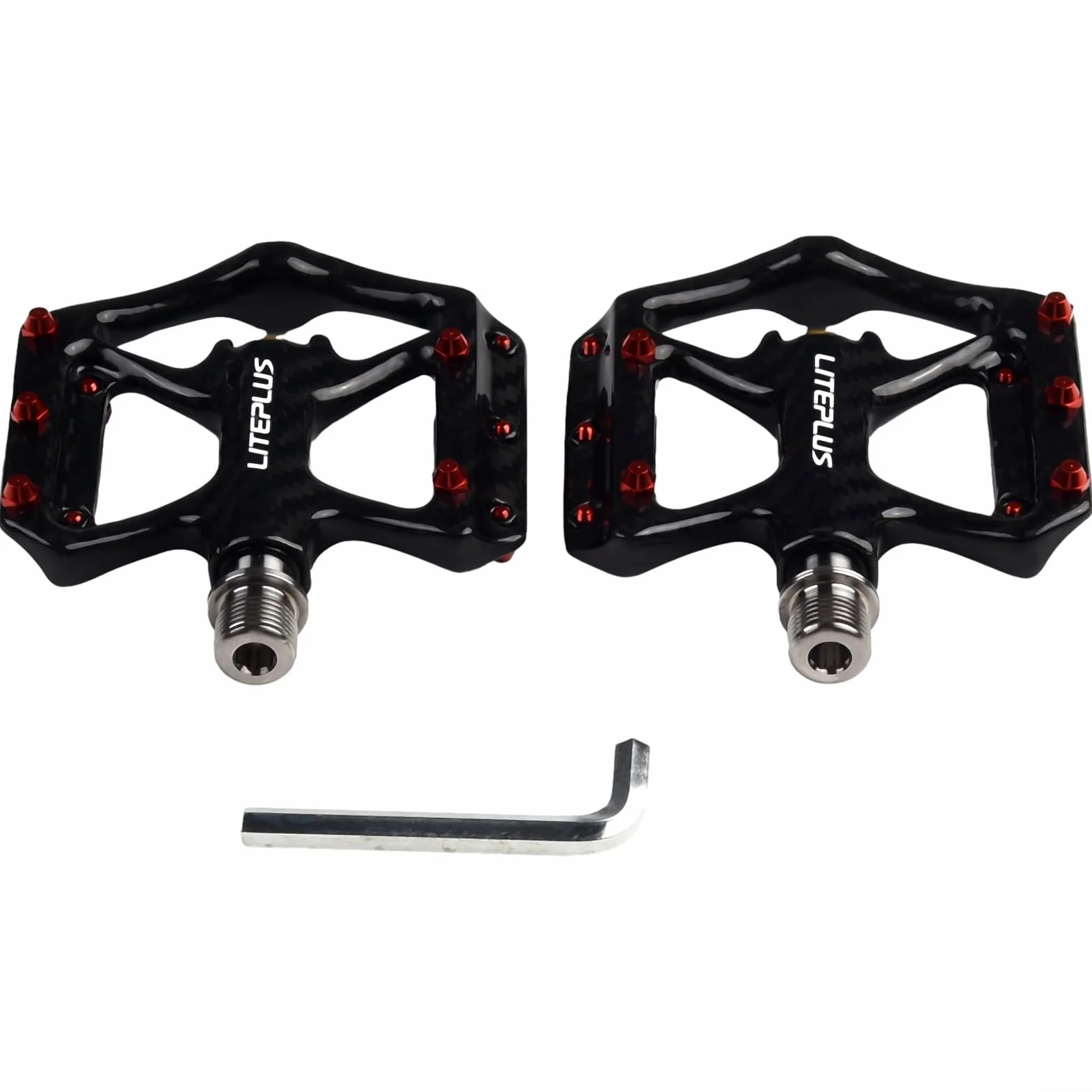 Pedales de bicicleta de carretera de fibra de carbono ultraligeros 180 g, par de rodamientos sellados, plataforma ancha, antideslizante, para MTB y bicicleta plegable, color negro