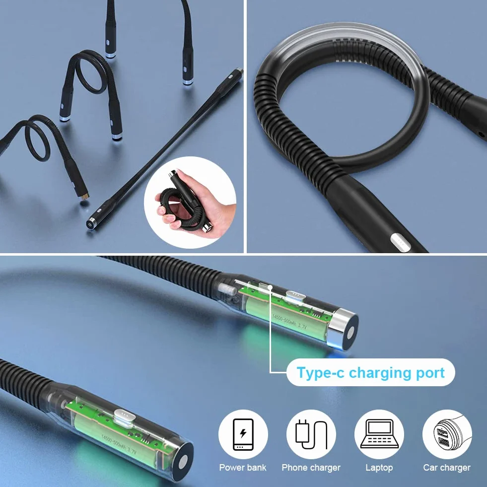 URAQT Luz de Lectura Recargable Cuello Flexible, 3 Colores 3 Niveles Brillo Ajustables para Leer Nocturna