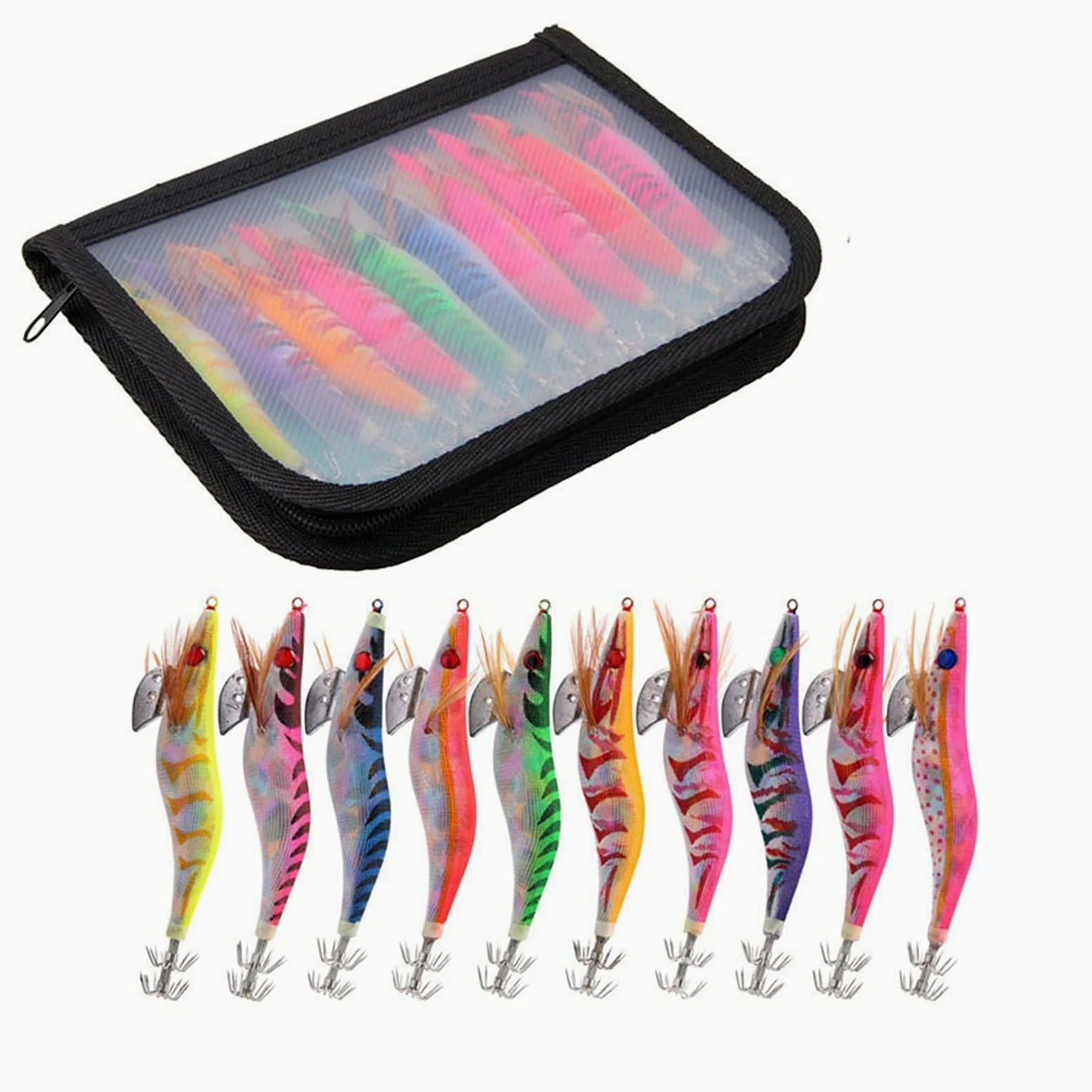 Señuelos de Pesca Señuelos de pesca Cebo de calamar Camarón de madera Jig gancho Pesca Pulpo de pulpo señuelos Jigging LUTE LURE LUTING LUMING CON BOLSA 10pcs Cebos Artificiales ( Color : 12g 10pcs )