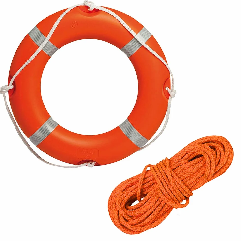 BTK Kit salvavidas anular con forma de rosquilla homologado con 30 m de cima naranja de 8 mm para barco, rescate de mar, piscina, baño