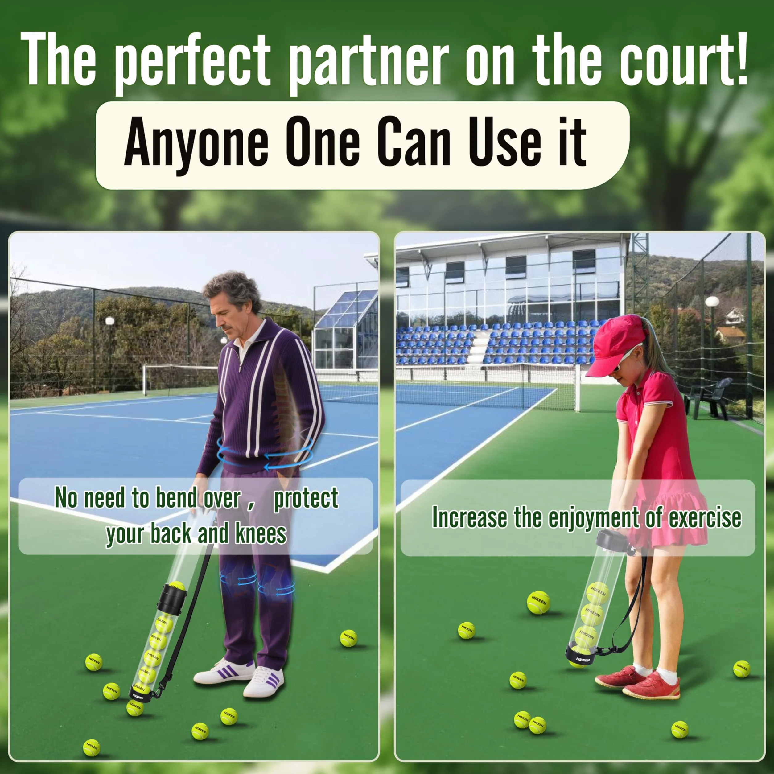 BOOSTEADY Tubo Recogedor de Pelotas de Tenis Duradero con 12 Pelotas de Tenis, Recogida Rápida y Almacenamiento, Tubo con Correa para Hombro