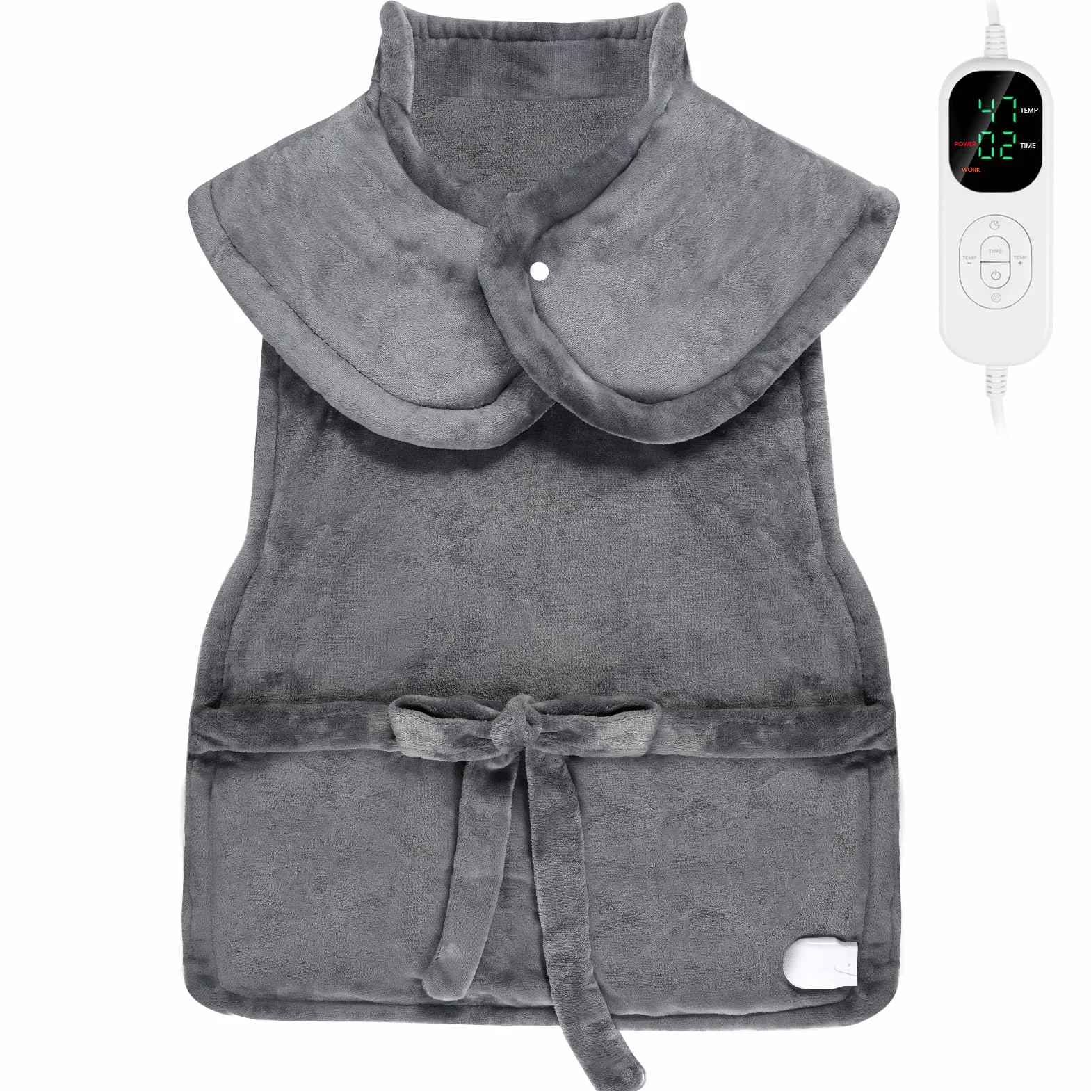 Uplayteck Almohadilla Térmica para Espalda y Cuello, 8 Niveles de Calor, 6 Ajustes de Temporizador, Apagado Automático y Calentamiento Rápido, Manta Eléctrica Lavable Franela (61×94cm)