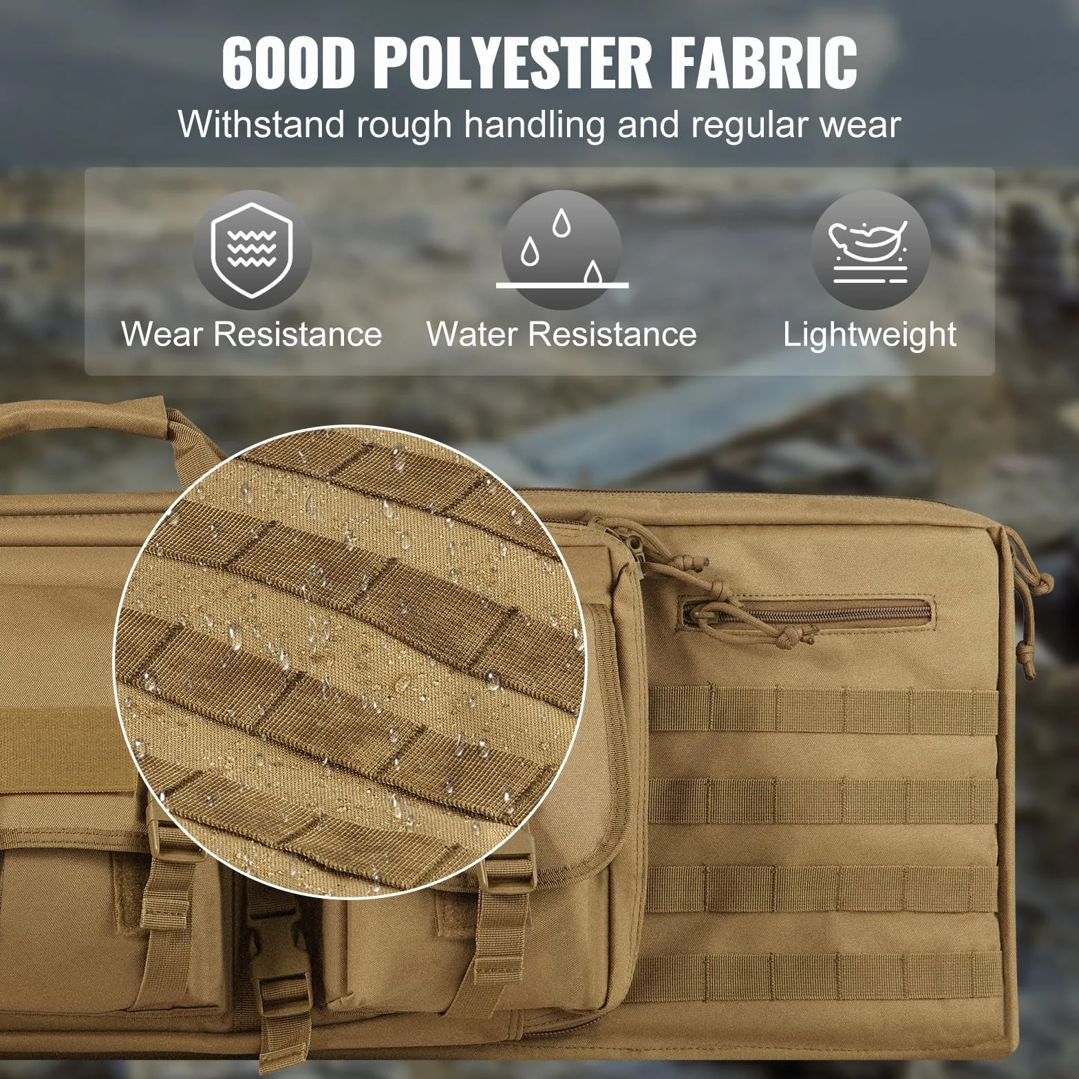 VEVOR Estuche para Rifle Bolsa Táctica Larga para Transporte de Armas 107cm con Sistema MOLLE Funda para Rifle con Correa para Hombro Cremallera con Cerradura para 2 Rifles 102cm y 2 Pistolas, Marrón