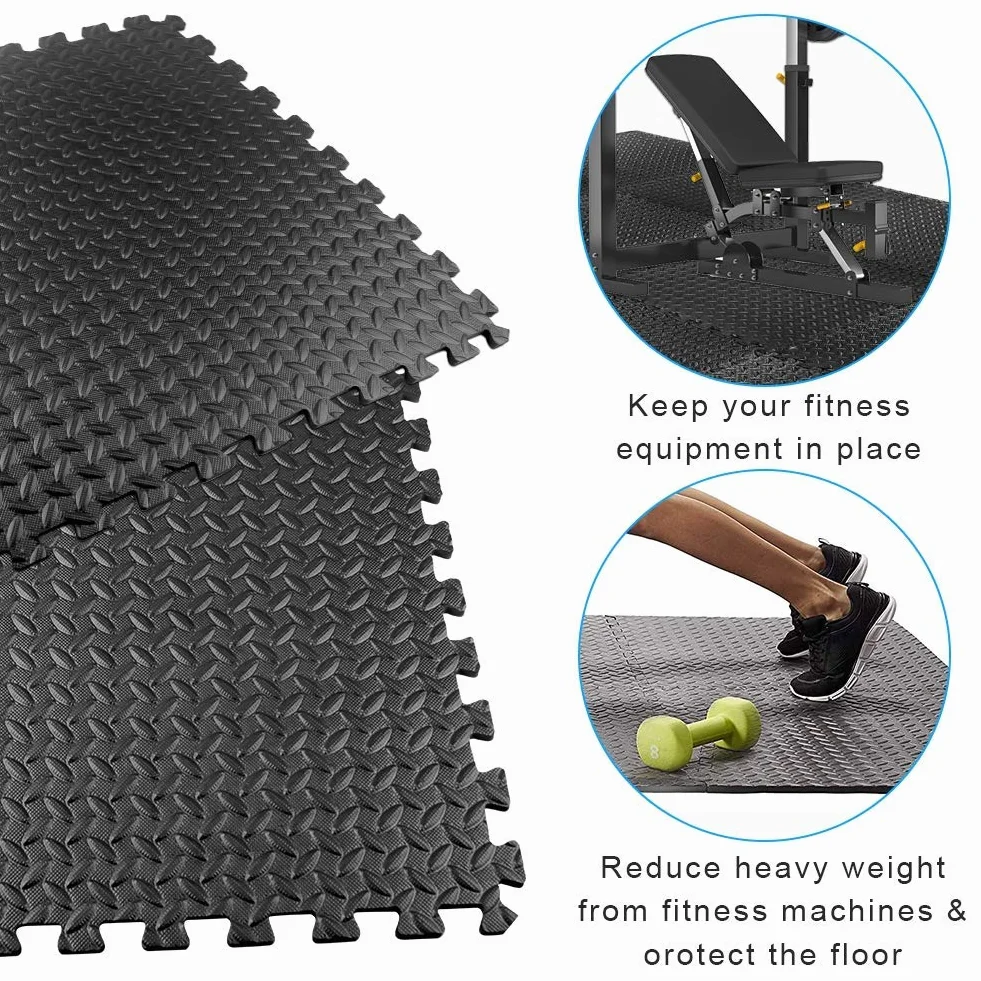 Esterilla Puzzle Fitness 20 Unidades 30x30 cm Alfombra Antideslizante Negro