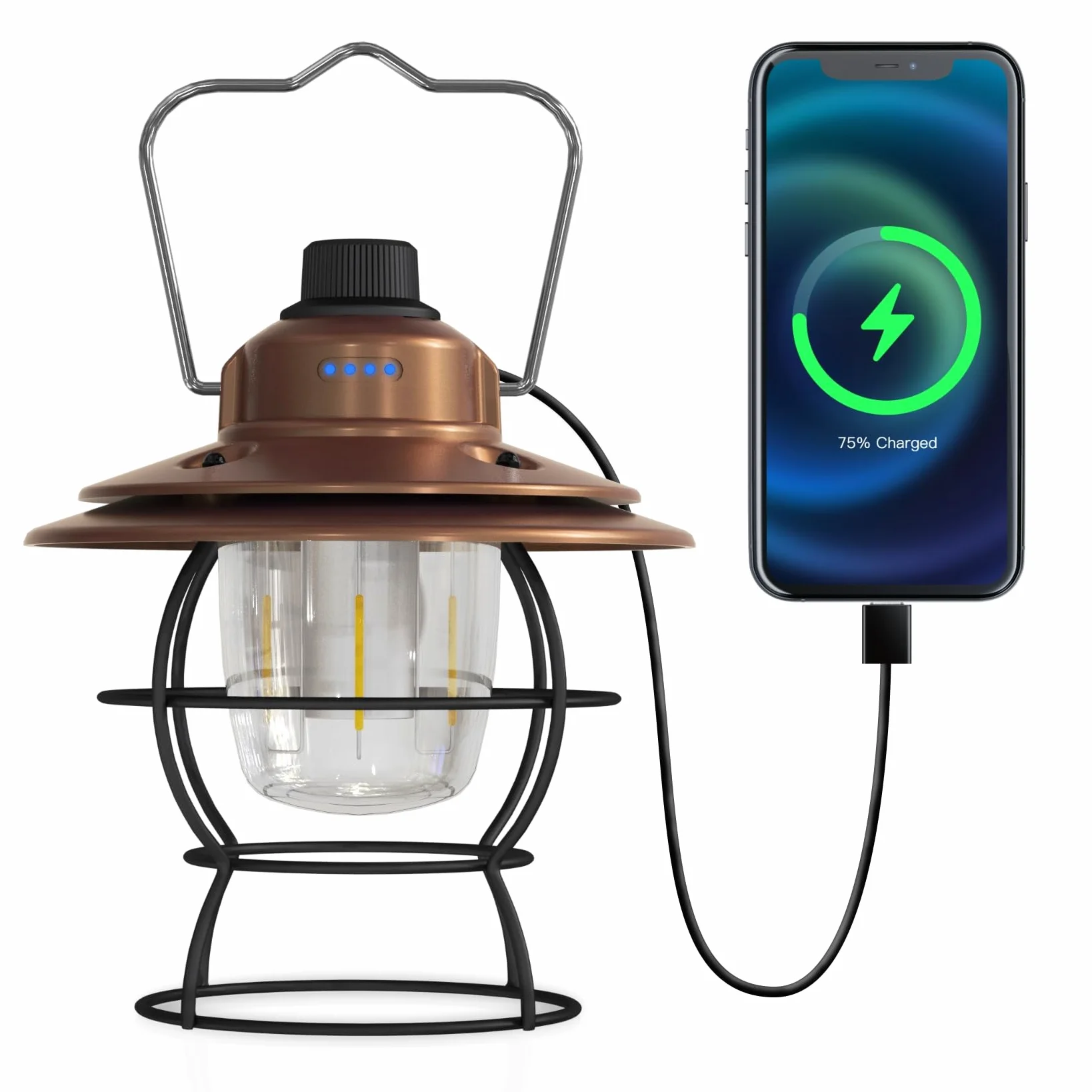 Linterna LED de camping recargable, regulable, portátil, vintage, para exteriores, 2700-6500 K, impermeable, lámpara retro colgante para interiores y exteriores, para jardín, senderismo