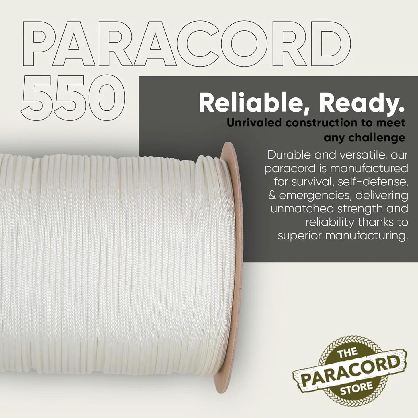 The Paracord Store - Cuerda de paracaídas 550 - Bobinas de 1,000 pies, carretes de 250 pies, mandril de 100 pies