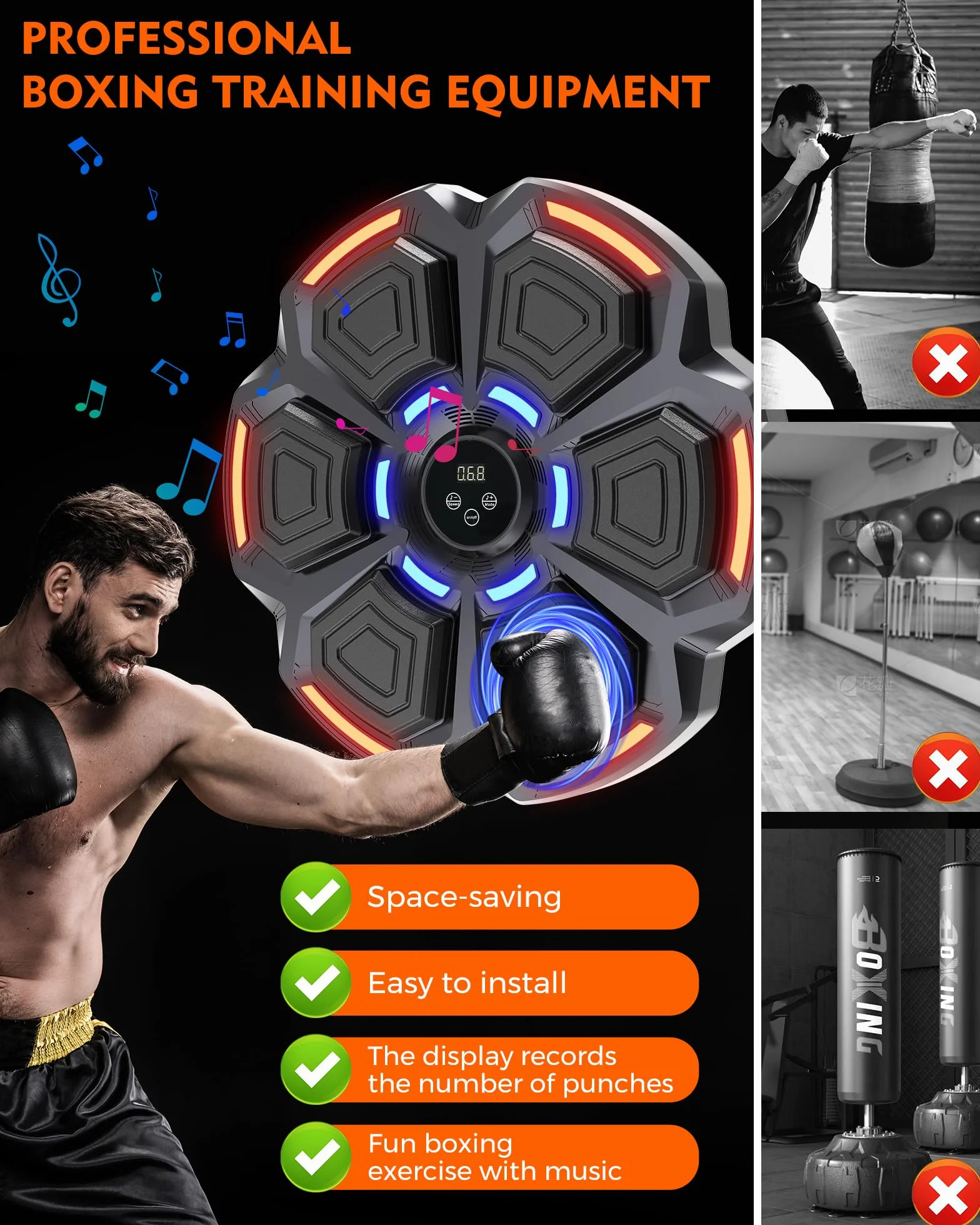Máquina de Boxeo con Música snawowo - 9 Modos de Velocidad, Bluetooth, Recuento Inteligente, Luces al Ritmo, Guantes Incluidos