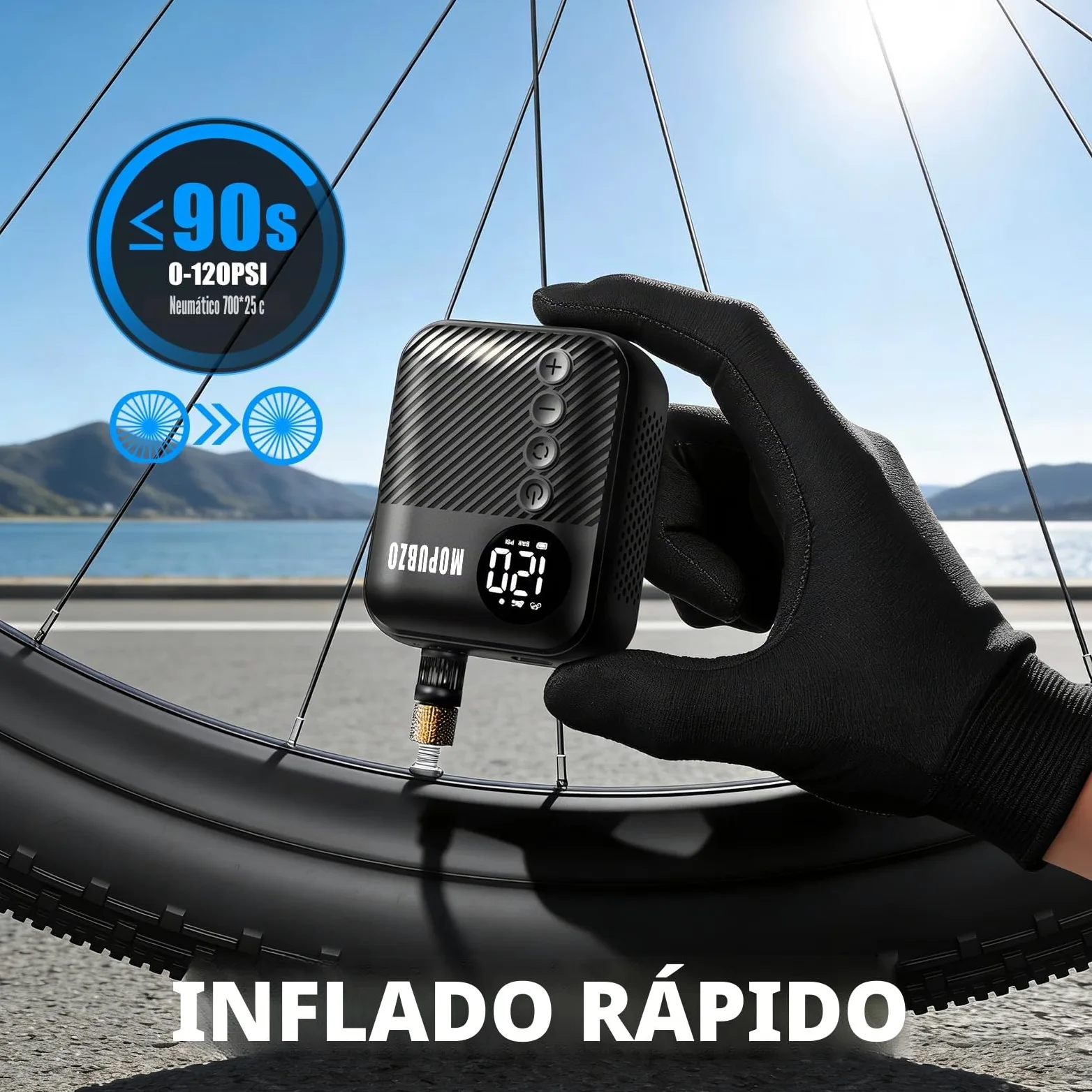 Tiny - Bomba de bicicleta con manómetro, bomba de aire eléctrica de 150 PSI, apagado automático, minibomba eléctrica, compatible con la mayoría de las válvulas de aire, inflado rápido para bicicleta