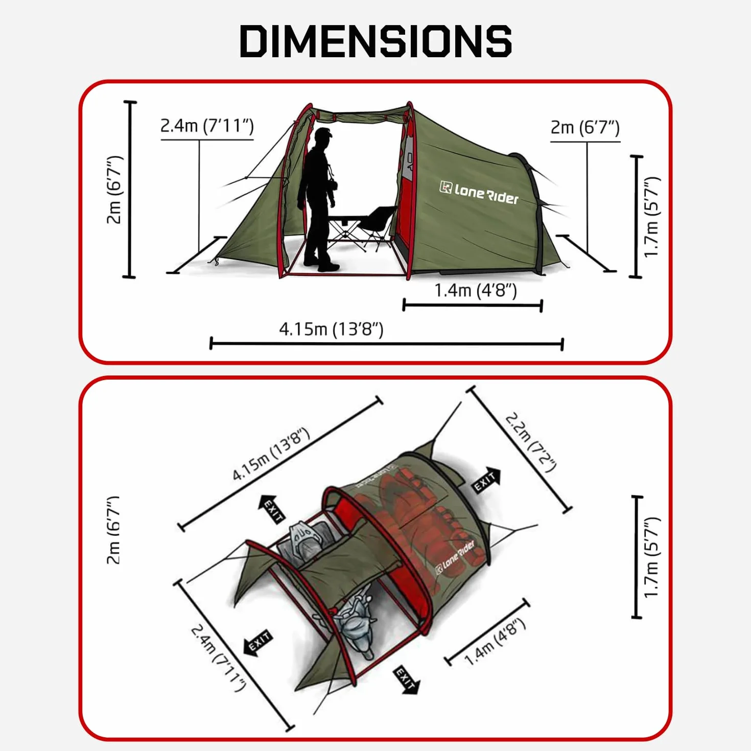 MotoTent - Tienda de campaña para motocicleta, refugio de túnel para 2 personas con garaje para bicicletas, cúpula ultraligera de fácil instalación para turismo y senderismo, incluye bolsa de