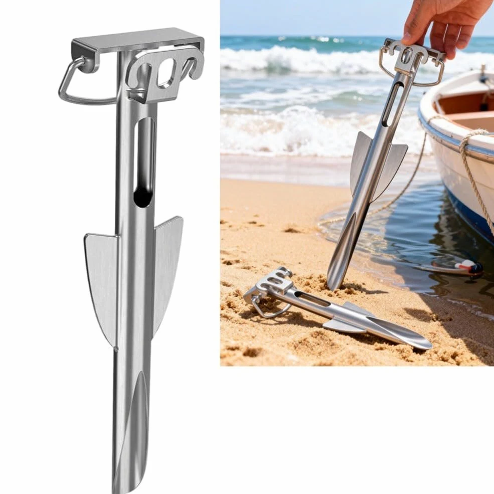 Barco acuático de acero inoxidable, estaca de arena resistente para kayak, parte inferior fangosa de agarre fuerte en espiral (ancla+cuerda de muelle)