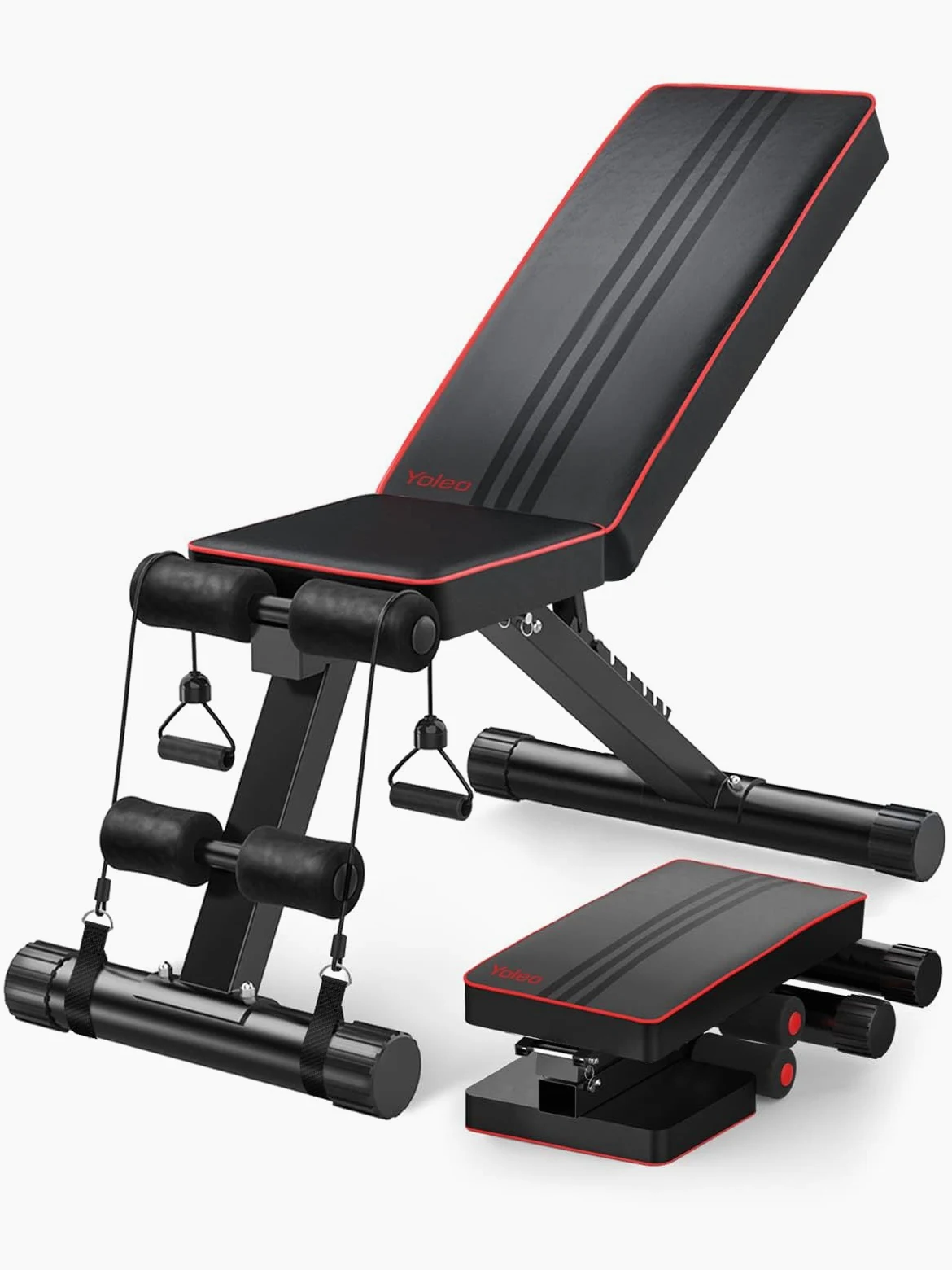 YOLEO Banco de pesas, banco musculación plegable, Banco de Abdominales, banco inclinado con respaldo ajustable en 7 posiciones, cojín de asiento ajustable en 3 posiciones, carga de 300 kg
